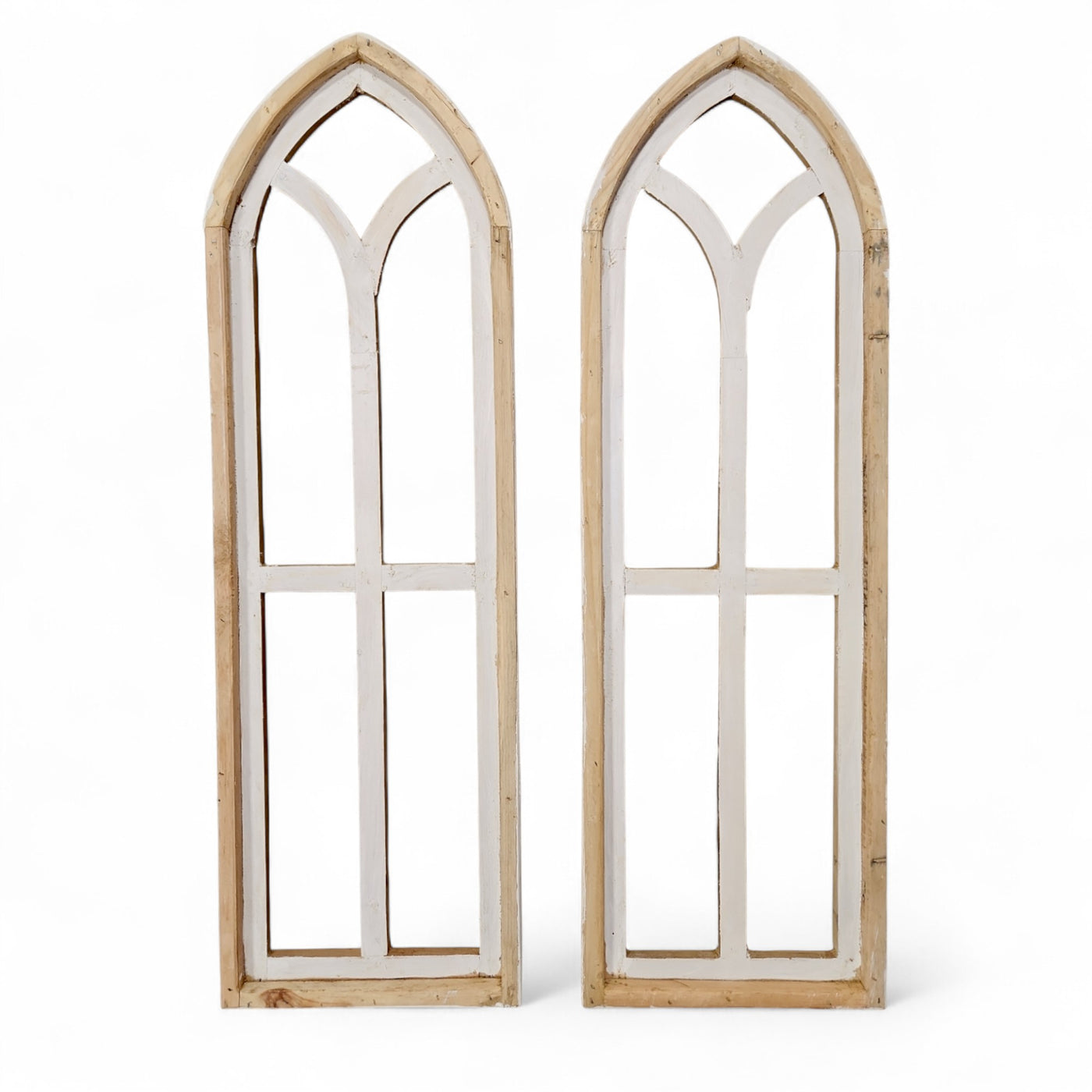 Ivory Point Farmhouse Wooden Wall Window Arches Set of 2 -3 Sizes - Rustic Cathedral Wood Windows - Ranch Junkie Mercantile LLC 