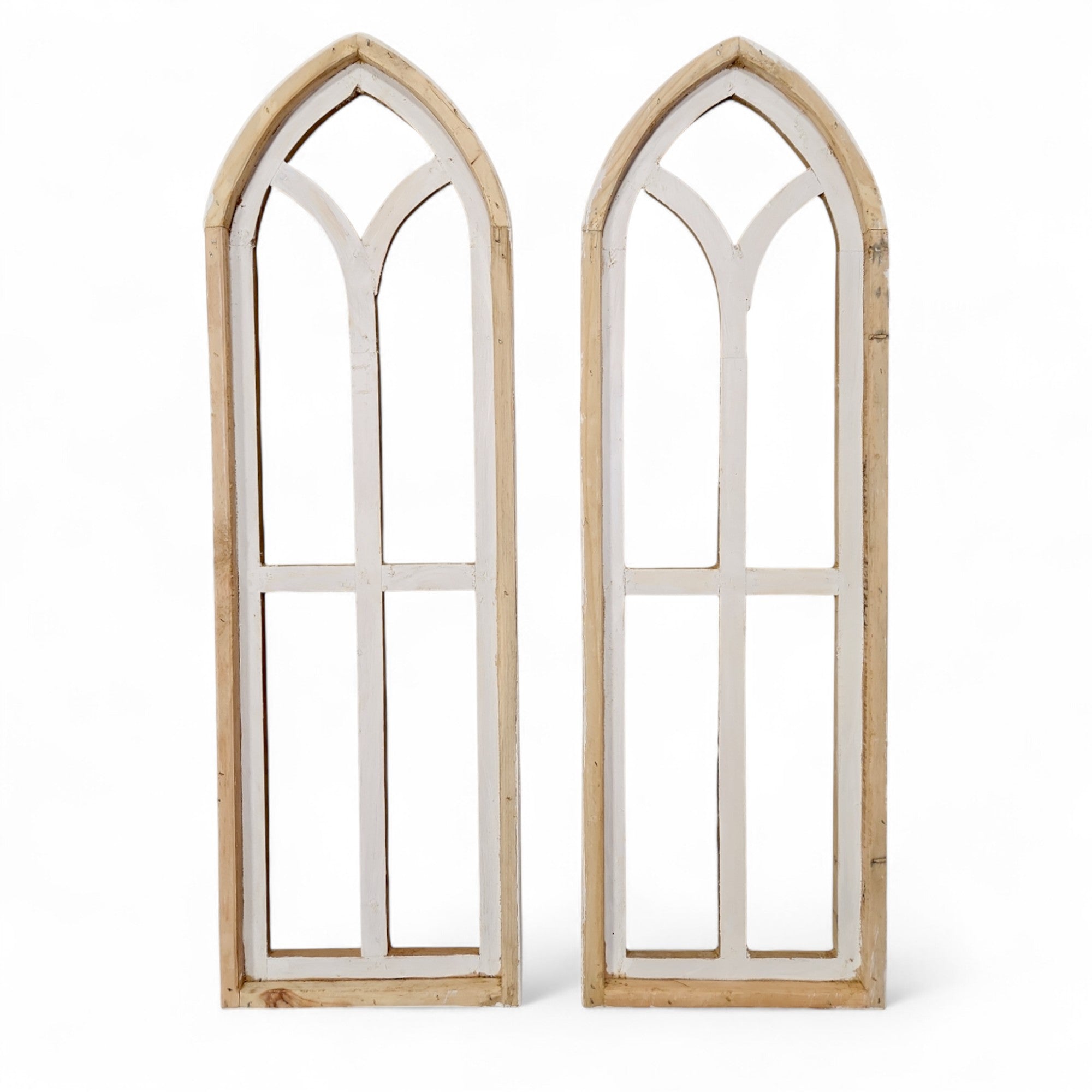 Ivory Point Farmhouse Wooden Wall Window Arches Set of 2 -3 Sizes - Rustic Cathedral Wood Windows - Ranch Junkie Mercantile LLC 