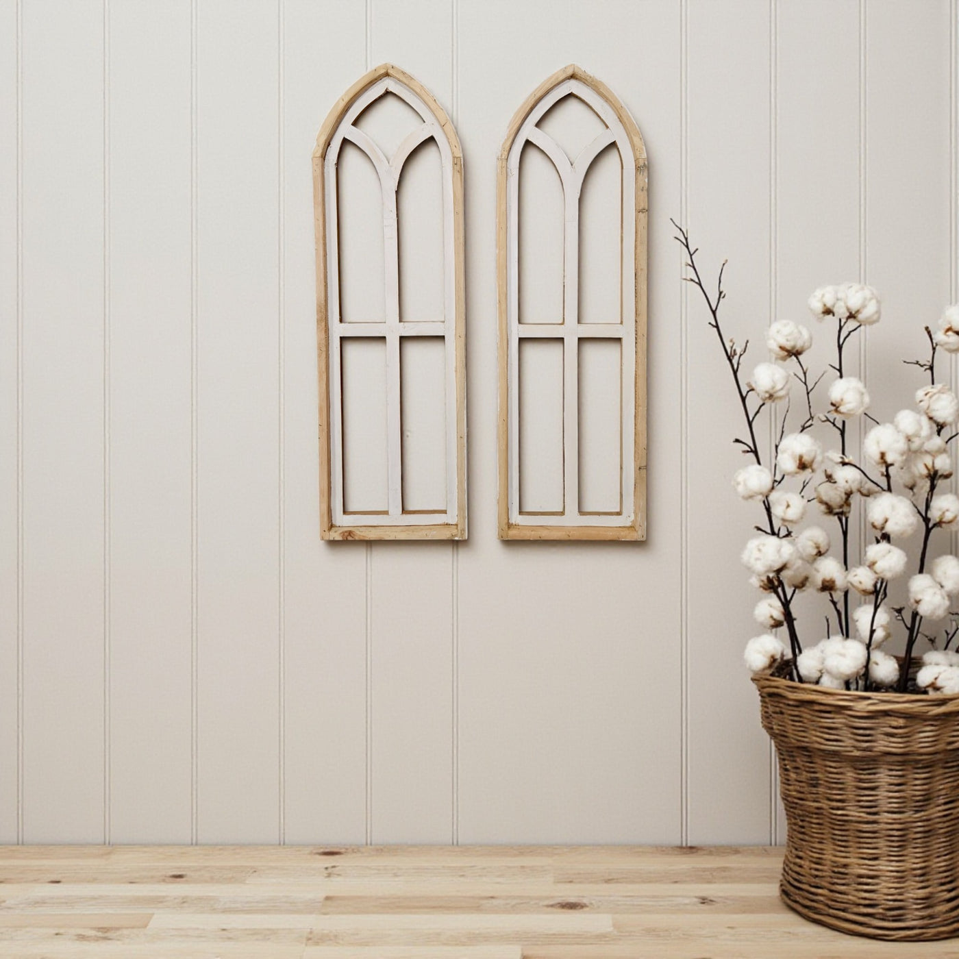 Ivory Point Farmhouse Wooden Wall Window Arches Set of 2 -3 Sizes - Rustic Cathedral Wood Windows - Ranch Junkie Mercantile LLC 