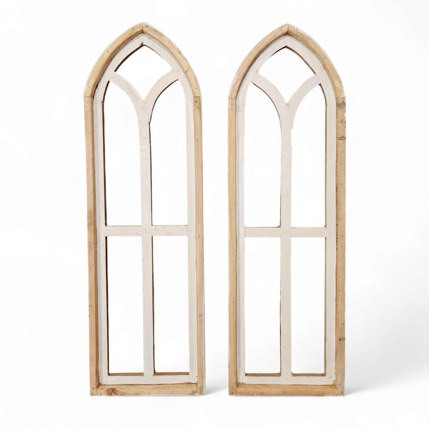 Ivory Point Farmhouse Wooden Wall Window Arches Set of 2 -3 Sizes - Rustic Cathedral Wood Windows - Ranch Junkie Mercantile LLC 