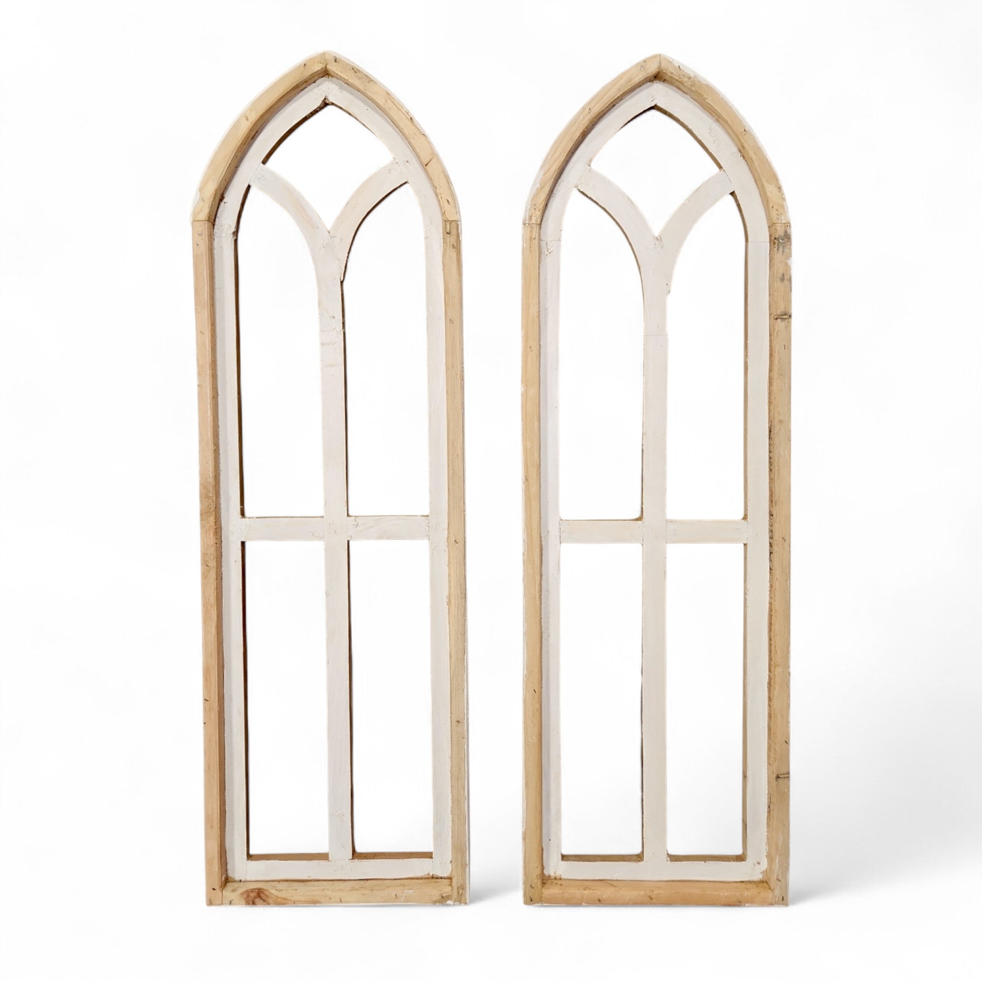 Ivory Point Farmhouse Wooden Wall Window Arches Set of 2 -3 Sizes - Rustic Cathedral Wood Windows - Ranch Junkie Mercantile LLC 