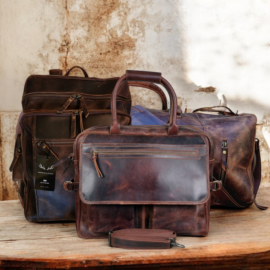 Mega Bundle Denali Leather Duffel + Denali Leather Backpack + Denali Navigator Leather Messenger Bag - Ranch Junkie Mercantile LLC 