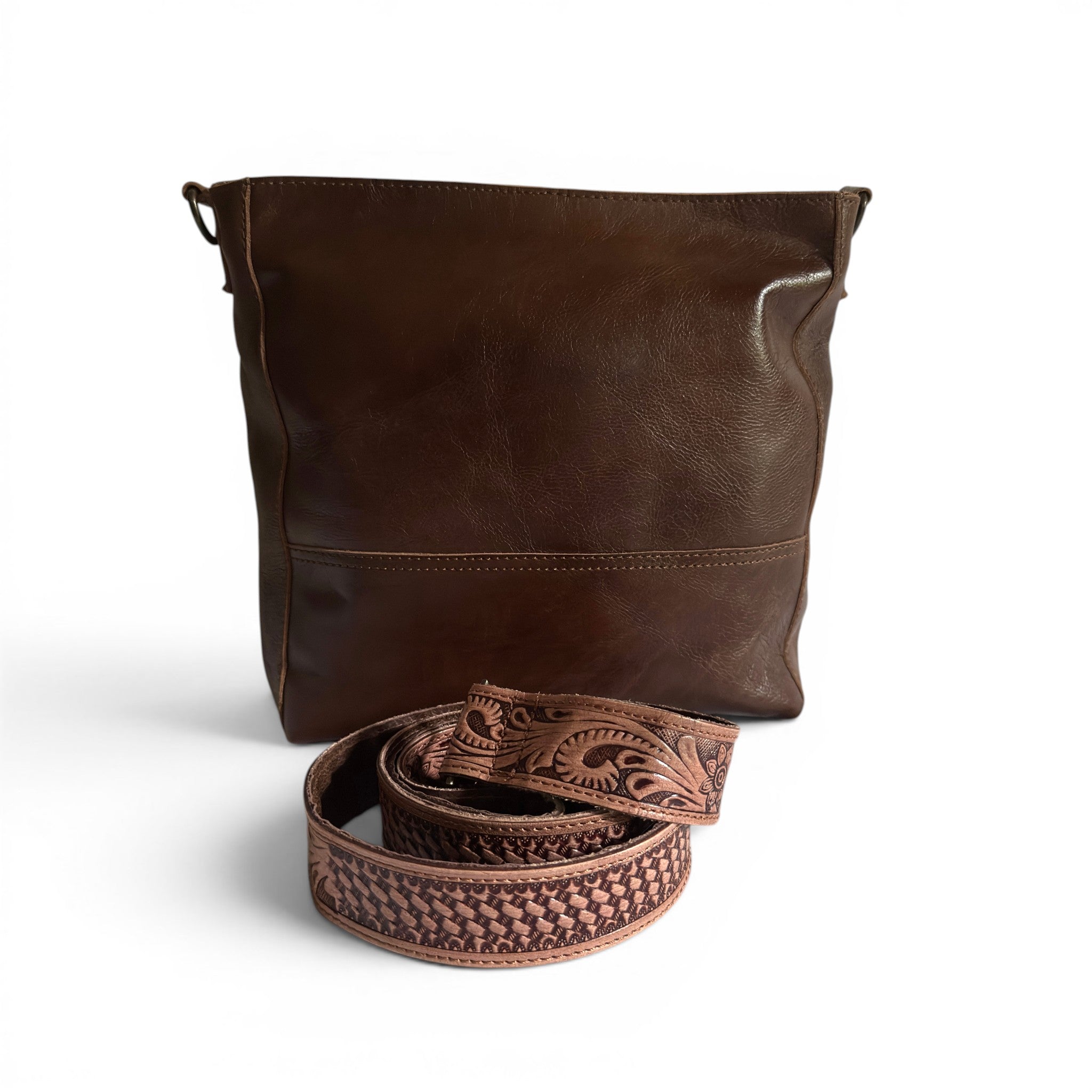 Rancho Genuine Leather Bucket Purse w/ Tooled Leather Strap - Ranch Junkie LLC 