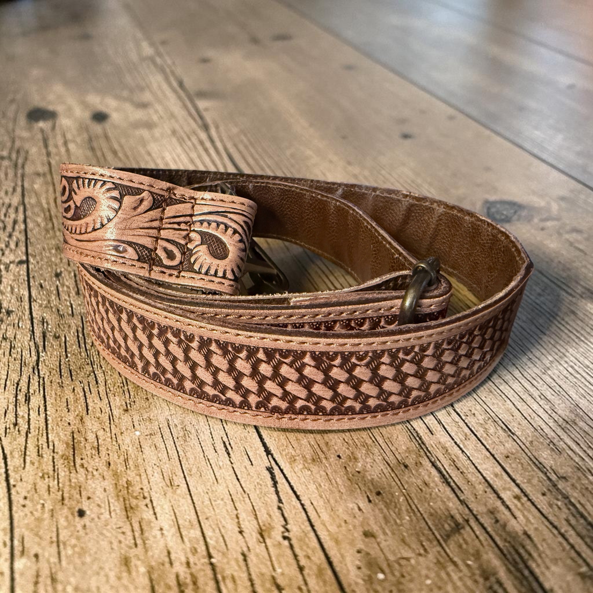 Rancho Boot Stitch Genuine Leather Bucket Purse w/ Tooled Leather Adjustable Strap - Ranch Junkie LLC 