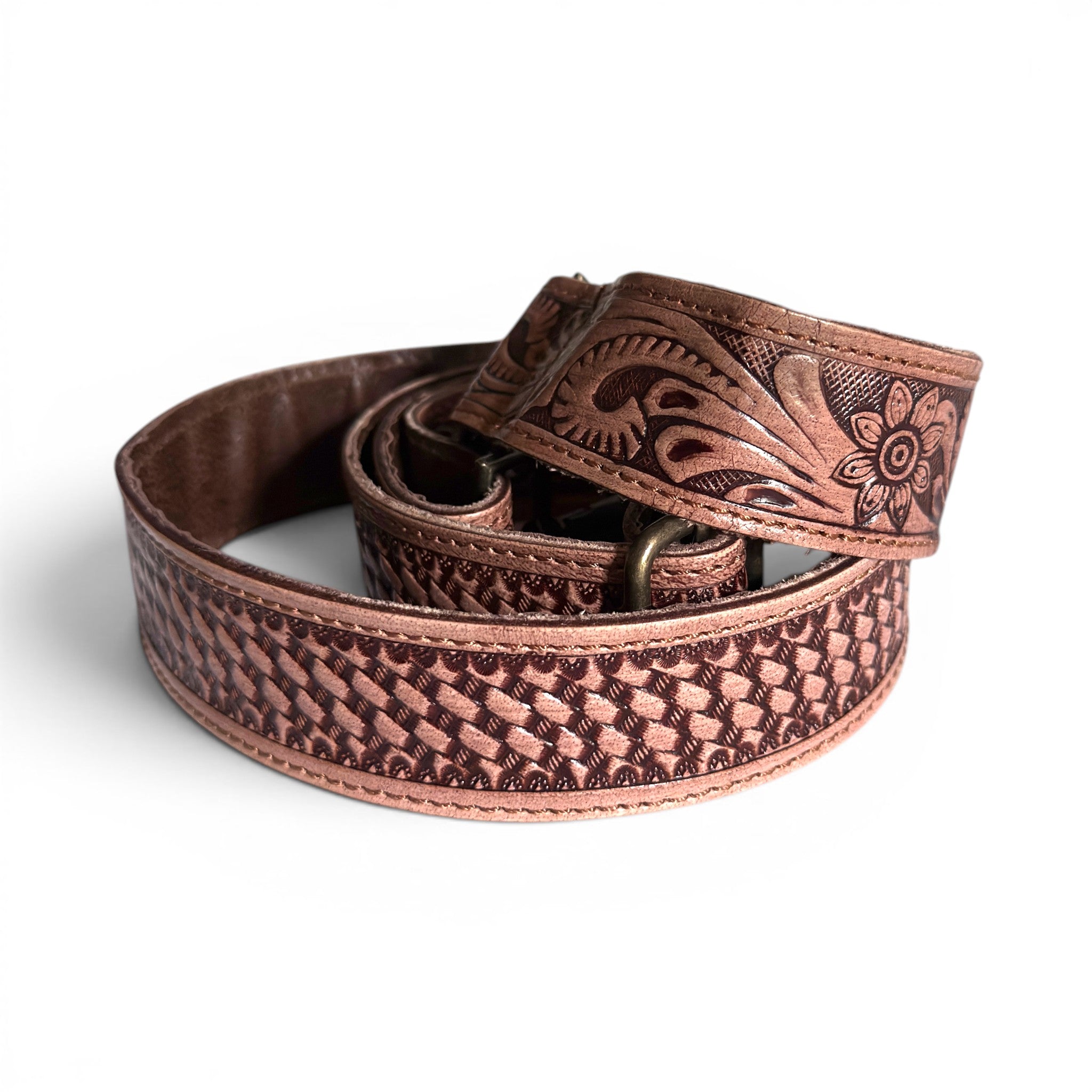 Rancho Boot Stitch Genuine Leather Bucket Purse w/ Tooled Leather Adjustable Strap - Ranch Junkie LLC 