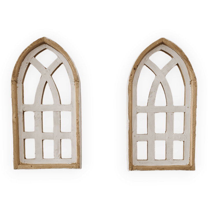 Set of 2 Mini White Waters Cathedral Wood Window - The Mini Whitewaters Cathedral Window wall windowsRanch Junkie