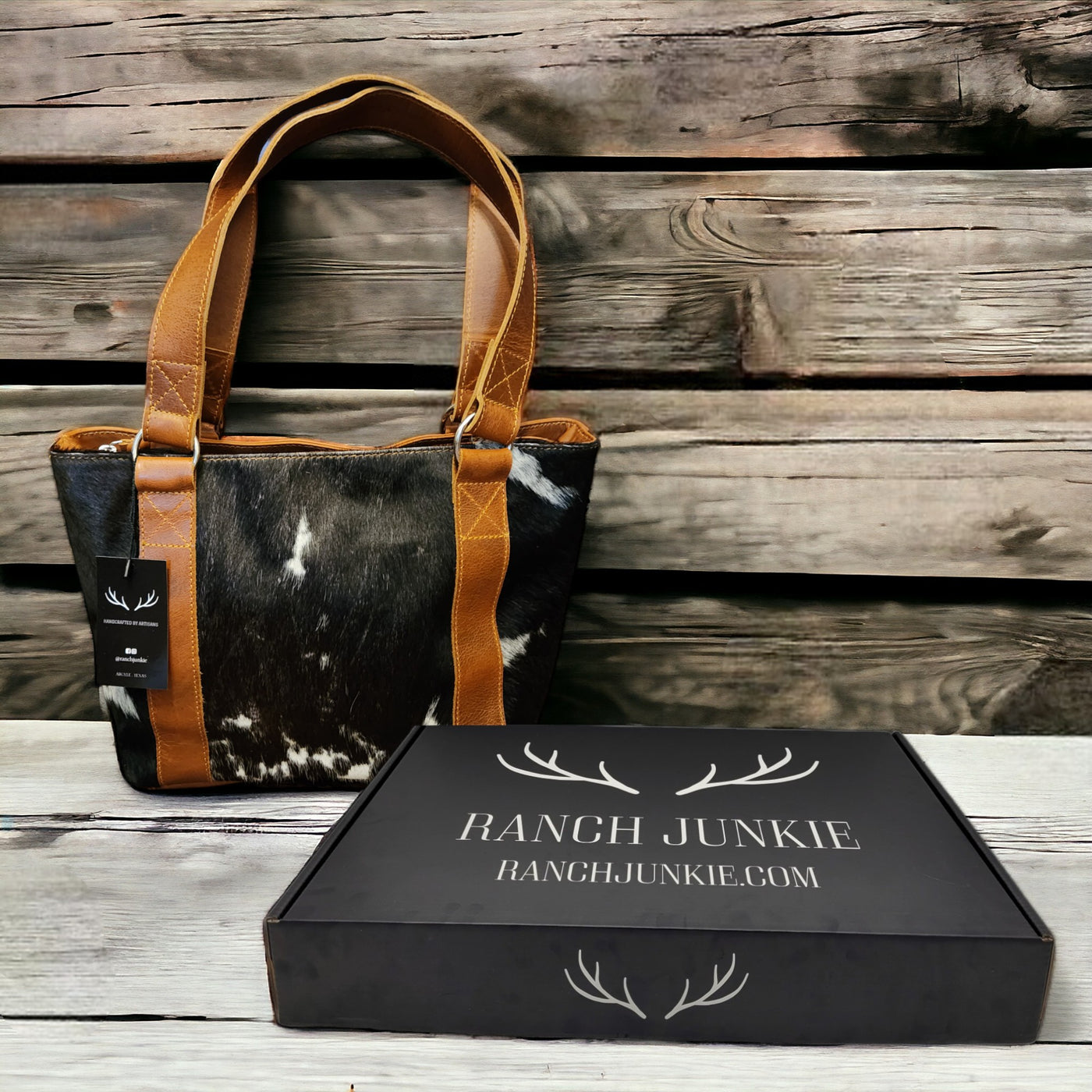 Genuine Cowhide Tote Handbag Black Highlands Purse - Ranch Junkie Mercantile LLC 