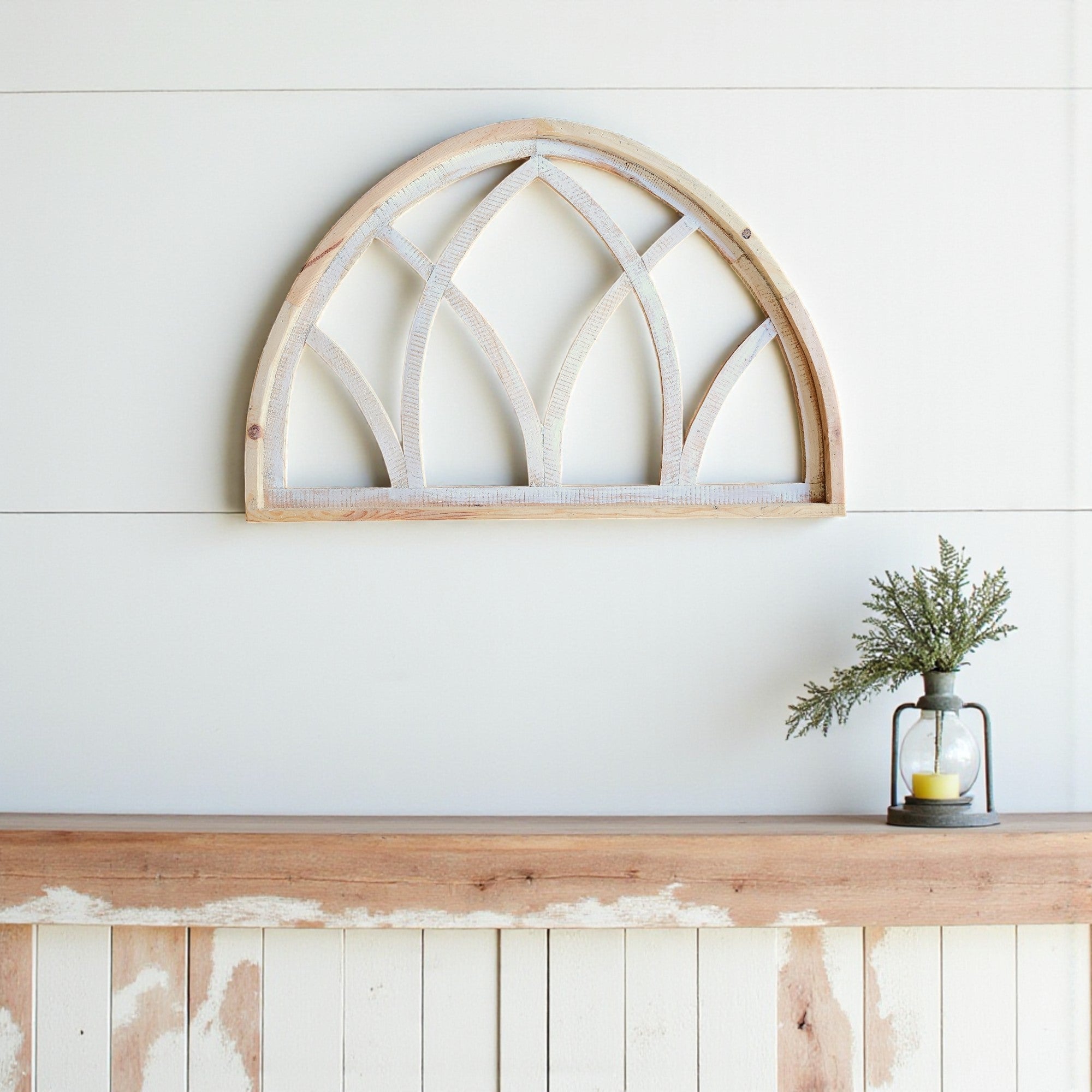 Farmhouse Half Moon Wooden Wall Window Arch -2 Sizes- Wood Cathedral Window Mountain Ridge - Ranch Junkie Mercantile LLC 