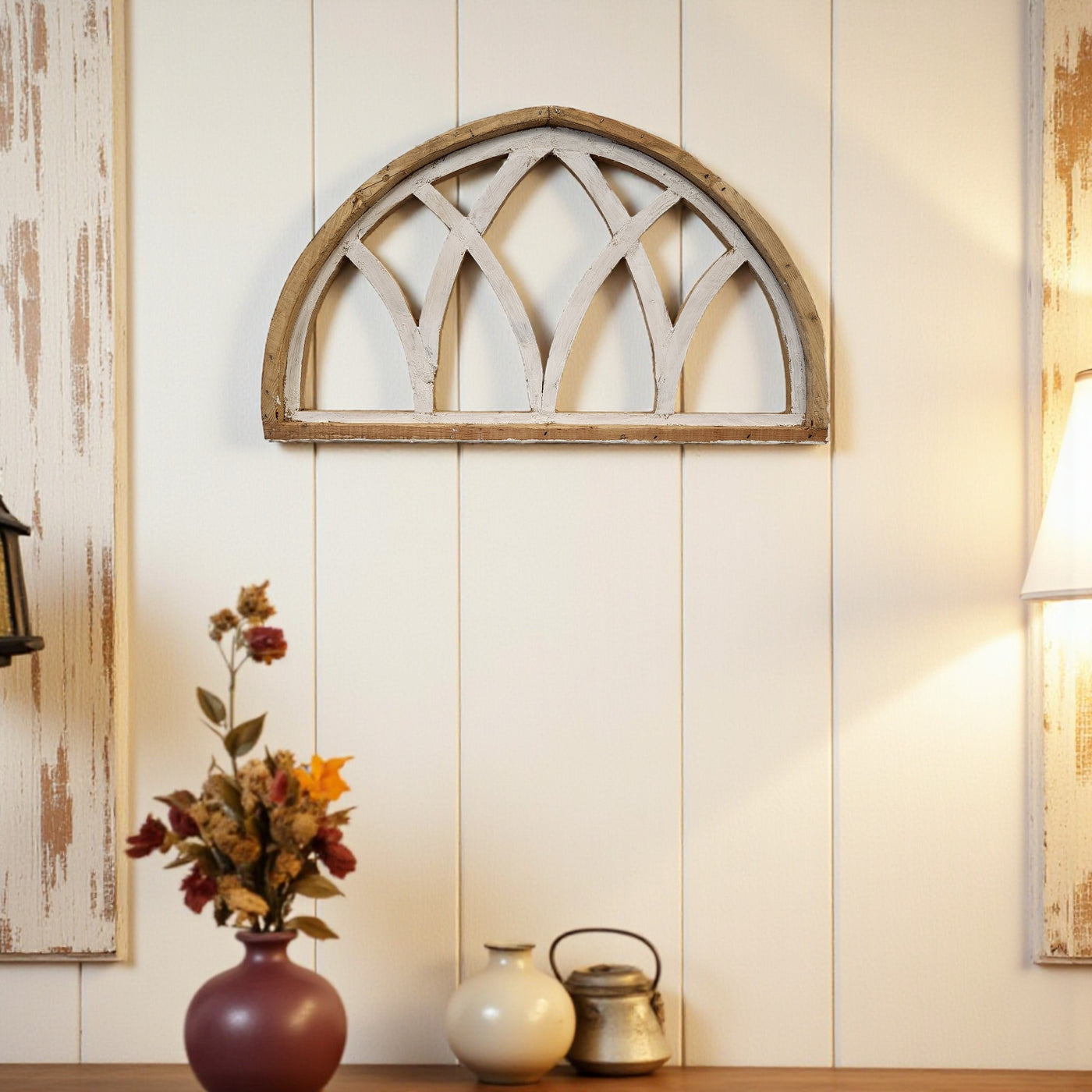 Farmhouse Half Moon Wooden Wall Window Arch -2 Sizes- Wood Cathedral Window Mountain Ridge - Ranch Junkie Mercantile LLC 