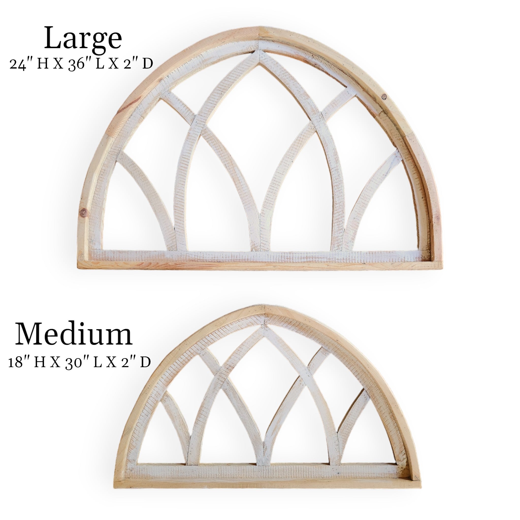 Farmhouse Half Moon Wooden Wall Window Arch -2 Sizes- Wood Cathedral Window Mountain Ridge - Ranch Junkie Mercantile LLC 