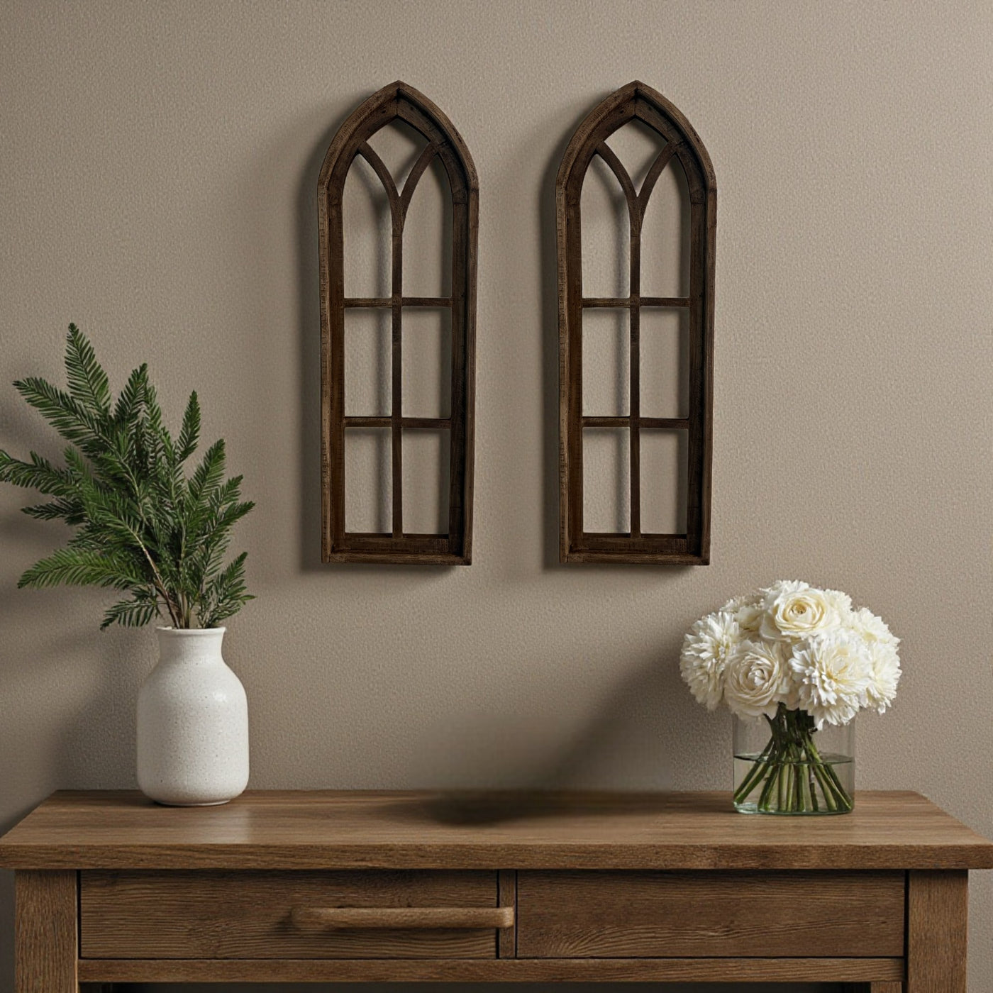 37" X 12" Farmhouse Rustic Wooden Wall Window Arches Rustic Brown Dandelion - Ranch Junkie Mercantile LLC 