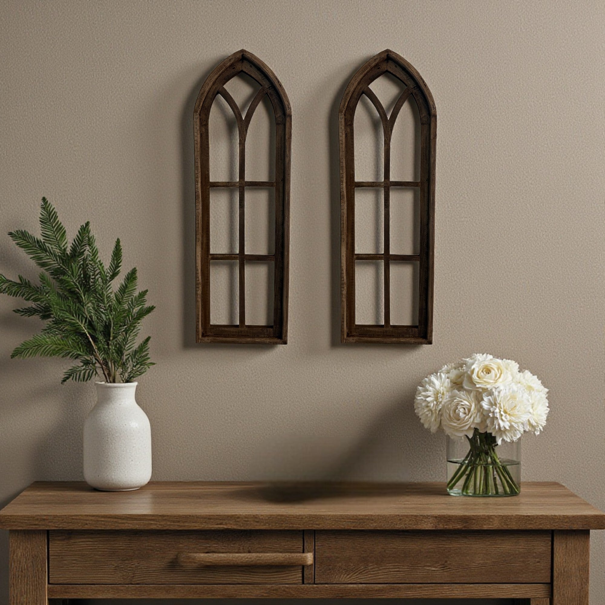 37" X 12" Farmhouse Rustic Wooden Wall Window Arches Rustic Brown Dandelion - Ranch Junkie Mercantile LLC 