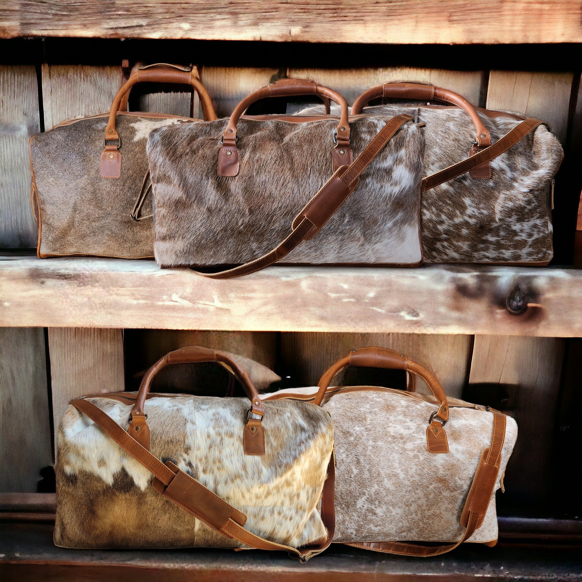 Genuine Cowhide Duffel Bag The Highlands Saddle Large Cowhide Duffel - Ranch Junkie Mercantile LLC 