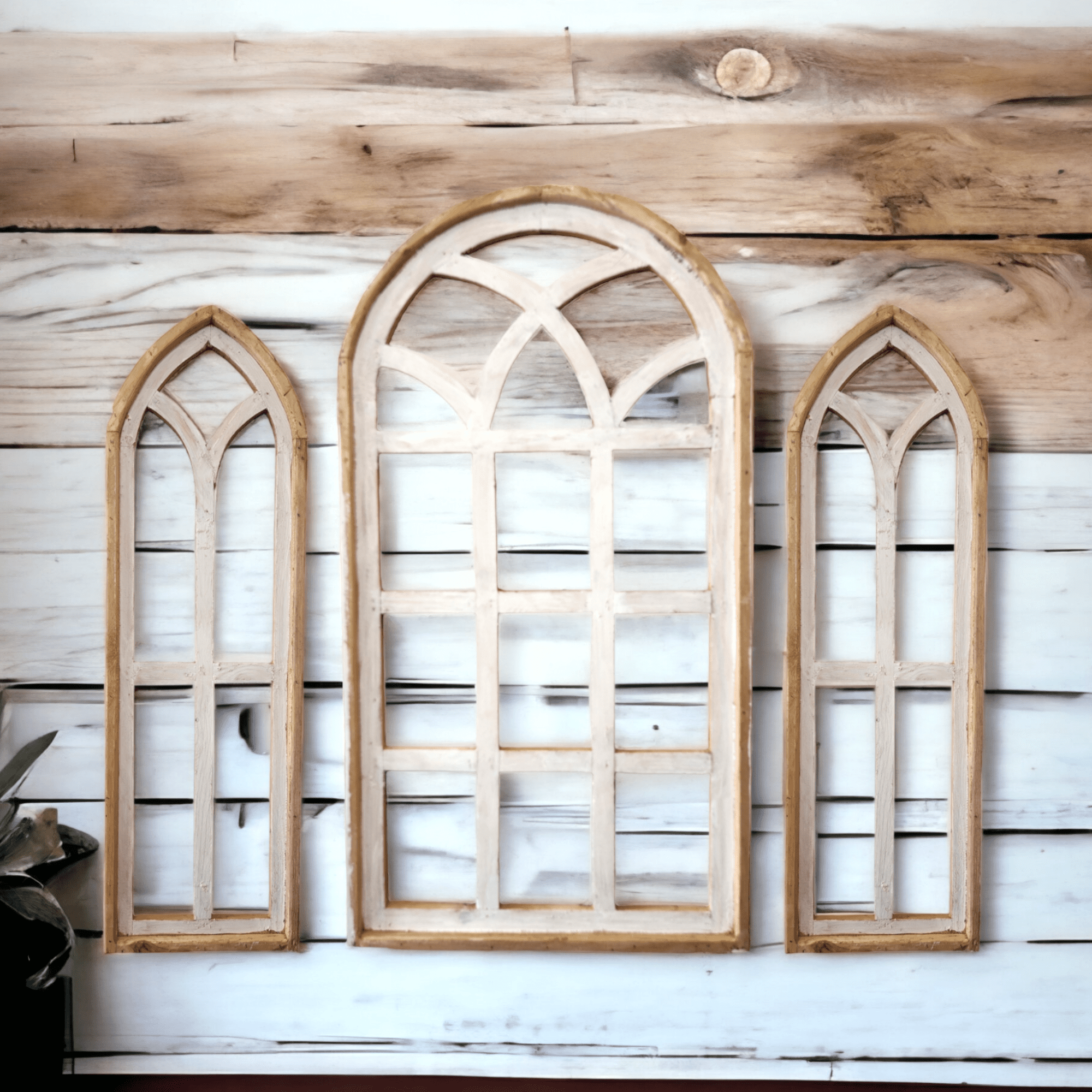 Set of 3 Farmhouse Wooden Paradise Window Collection- The Paradise Collection- Window Arches Farmhouse Wood Cathedrals wall windowsRanch Junkie