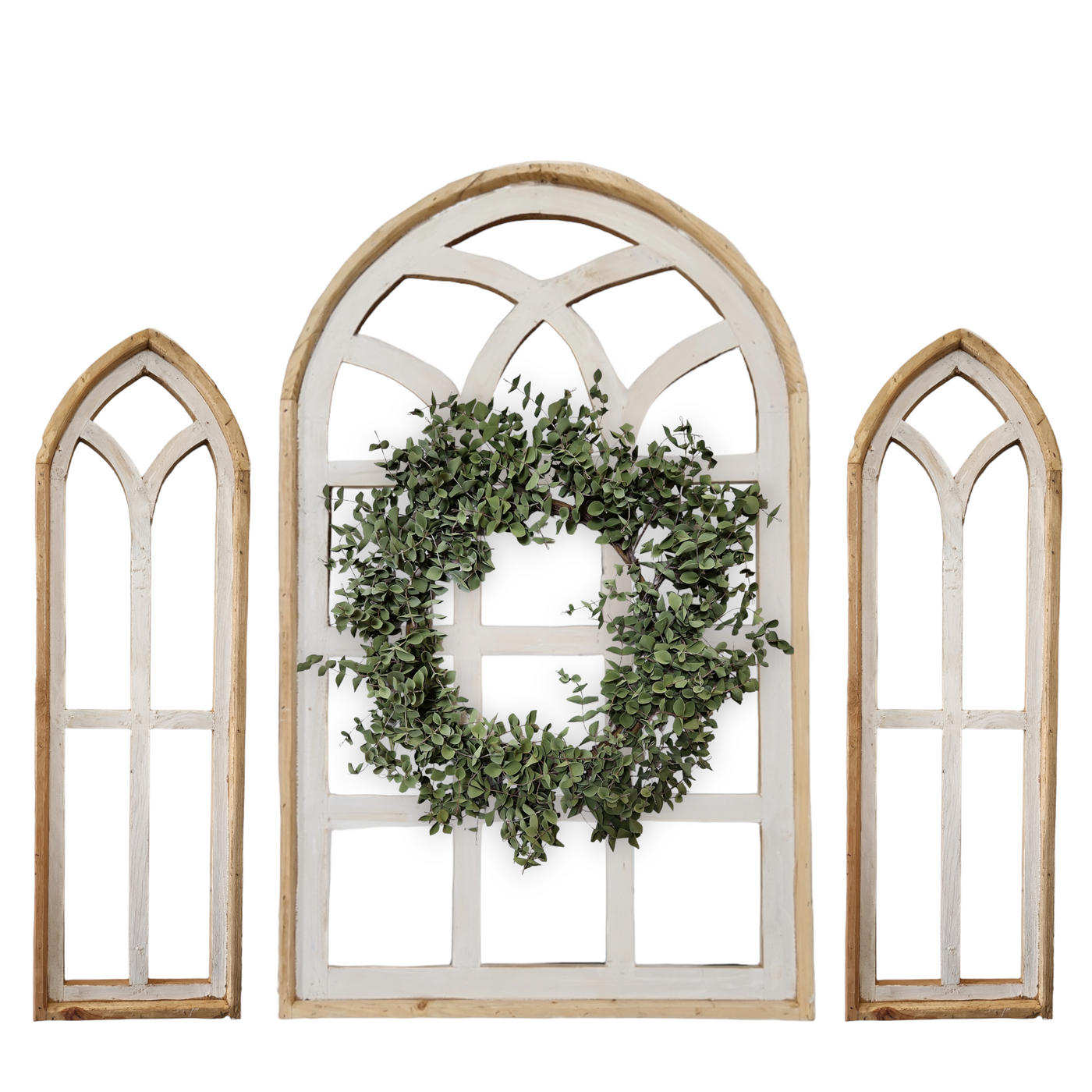 Set of 3 Farmhouse Wooden Paradise Window Collection Window Arches Farmhouse Wood Cathedrals - Ranch Junkie Mercantile LLC 