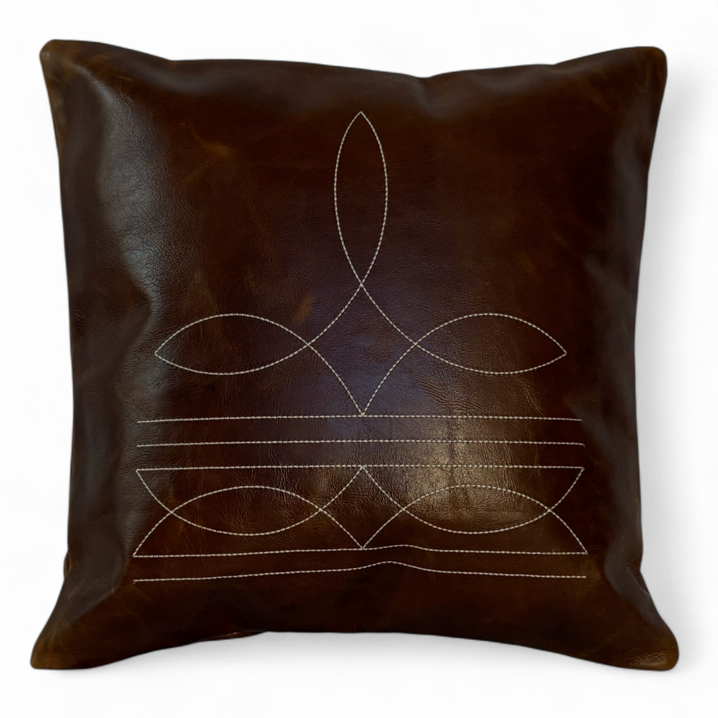 18x18 Genuine Leather Pillow Cover Rancho Boot Stitch Pillow Cover - Ranch Junkie Mercantile LLC 