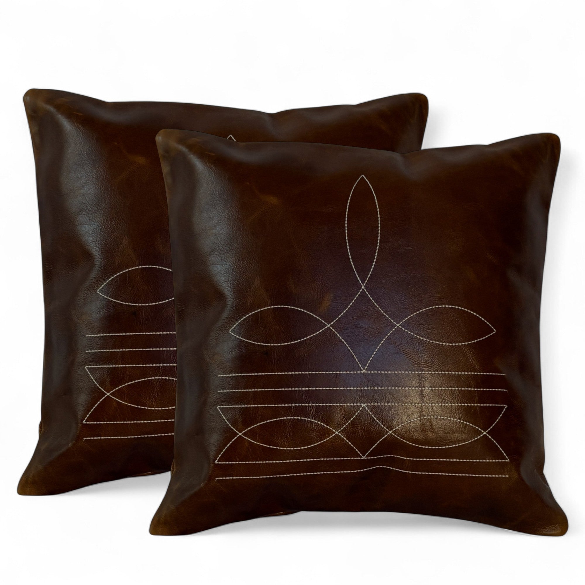 18x18 Genuine Leather Pillow Cover Rancho Boot Stitch Pillow Cover - Ranch Junkie Mercantile LLC 