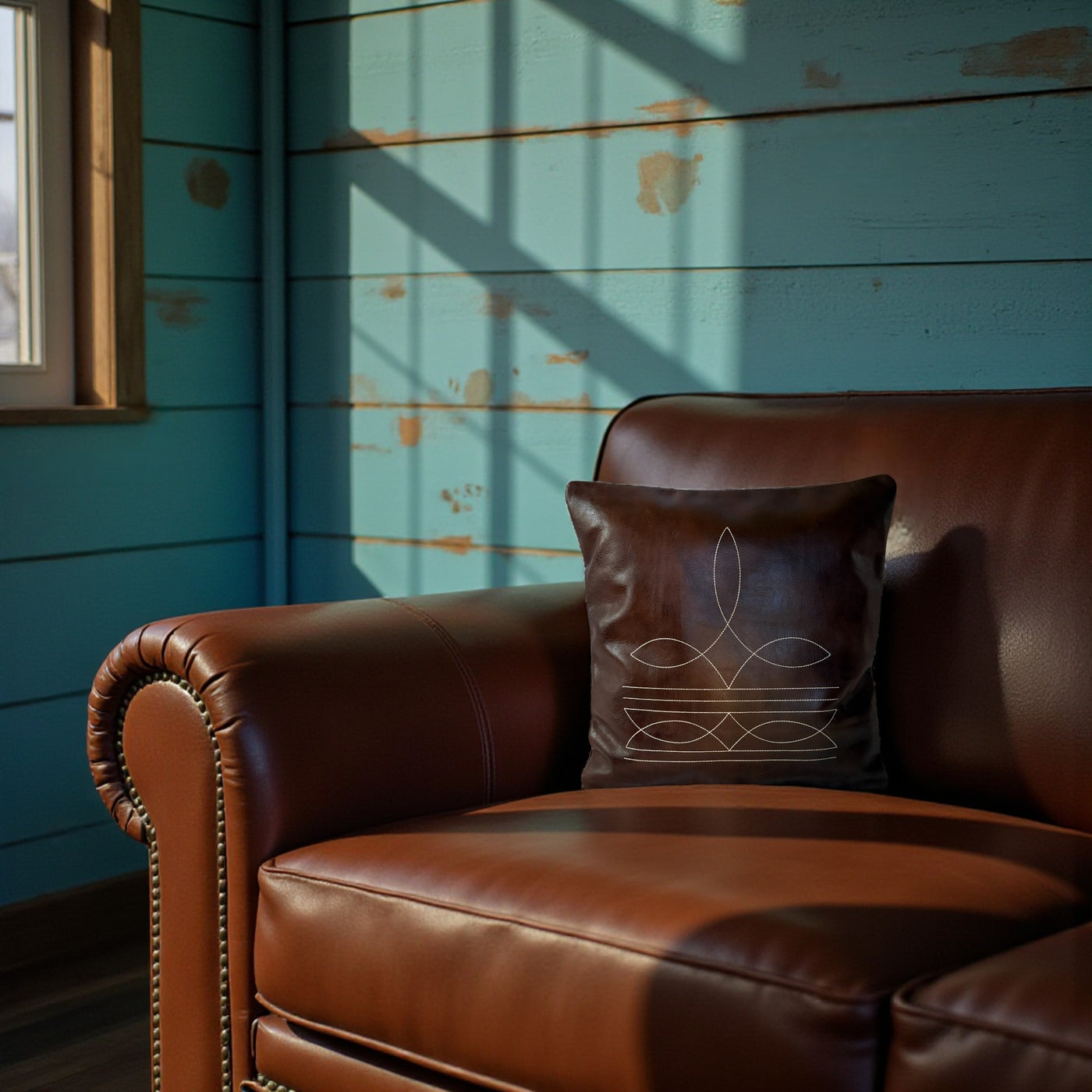 18x18 Genuine Leather Pillow Cover Rancho Boot Stitch Pillow Cover - Ranch Junkie Mercantile LLC 