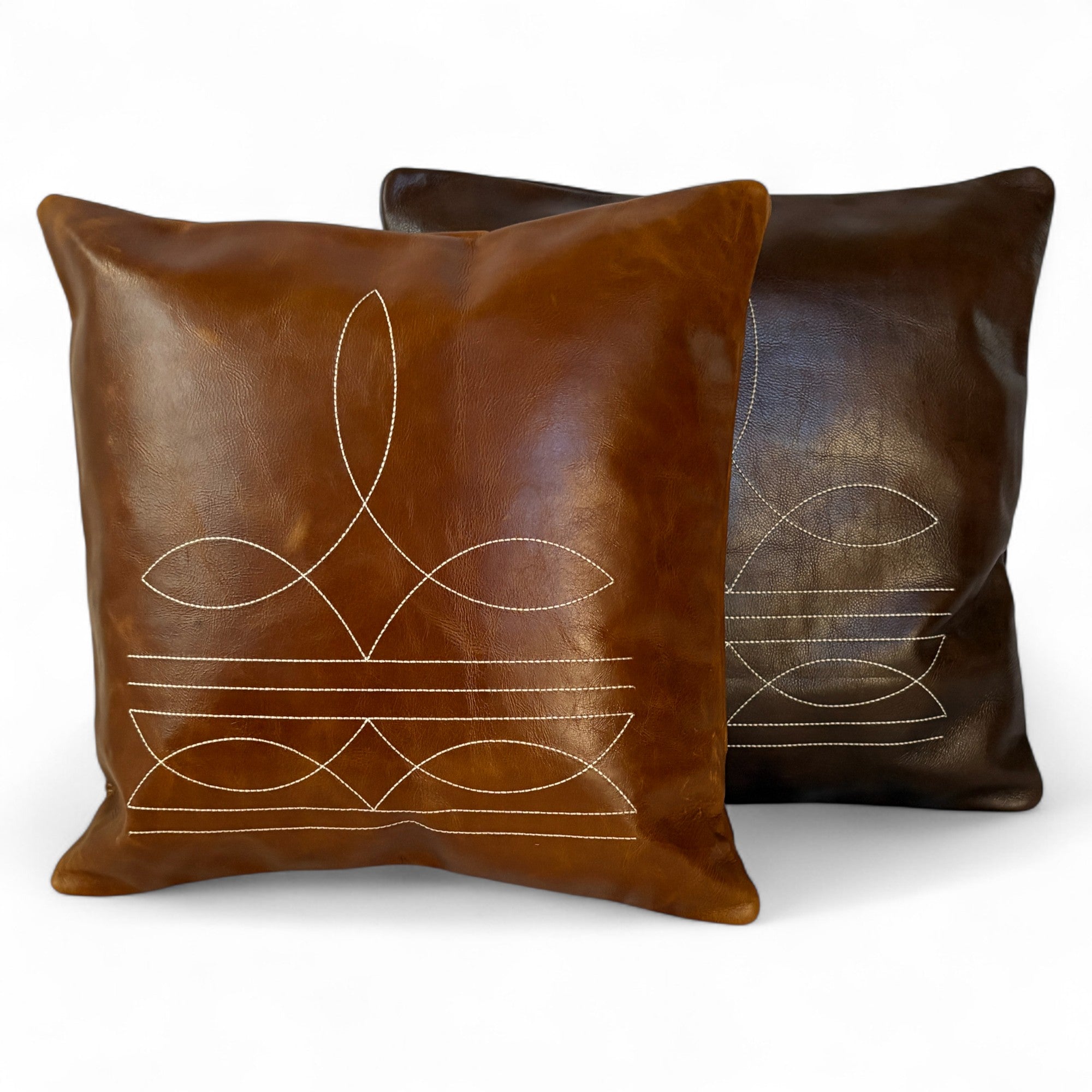 18x18 Genuine Leather Pillow Cover Rancho Boot Stitch Pillow Cover
