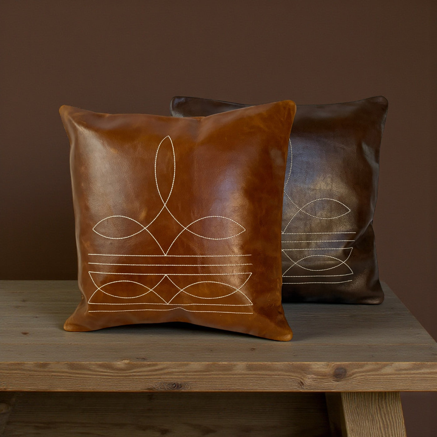 18x18 Genuine Leather Pillow Cover Rancho Boot Stitch Pillow Cover - Ranch Junkie Mercantile LLC 