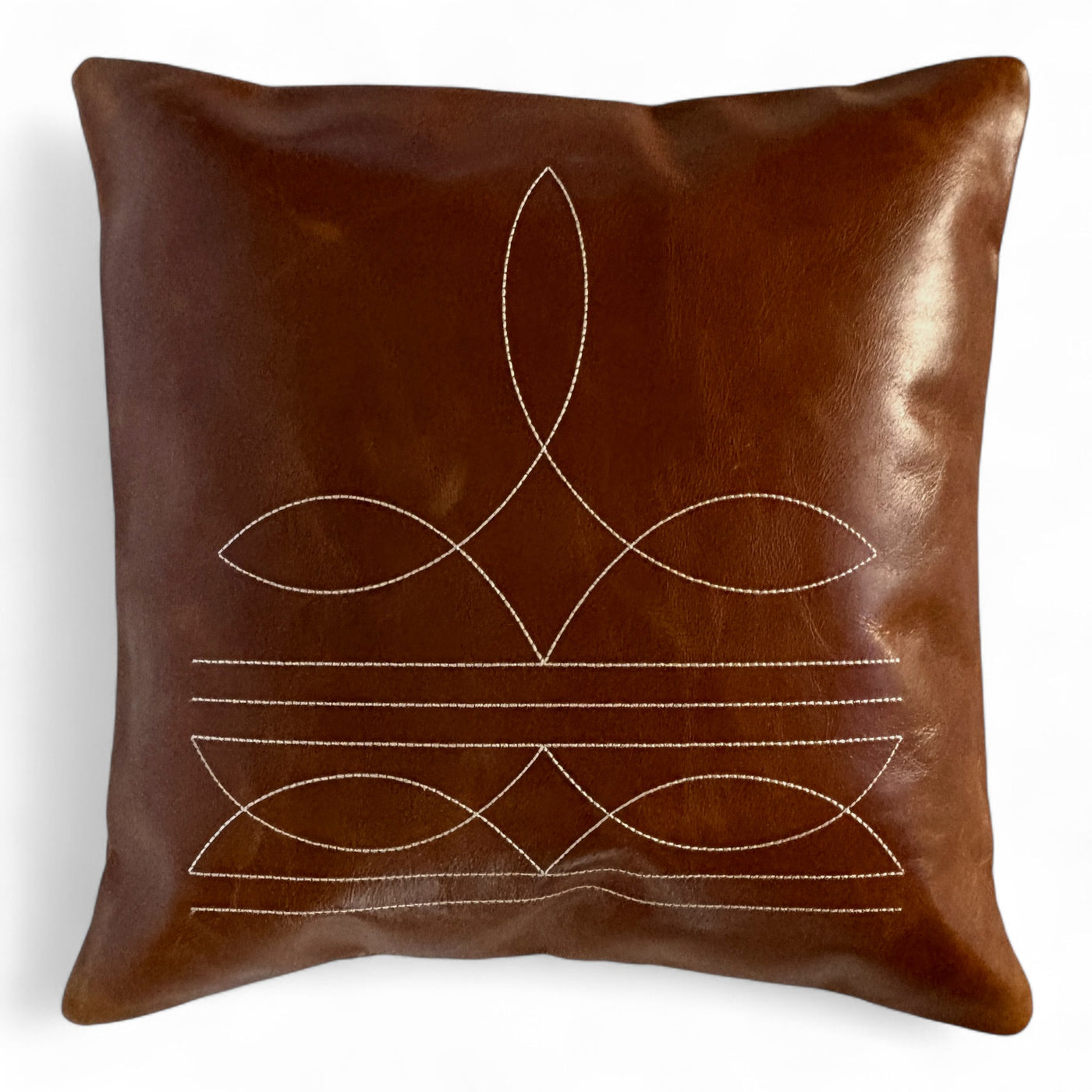 18x18 Genuine Leather Pillow Cover Rancho Boot Stitch Pillow Cover - Ranch Junkie Mercantile LLC 