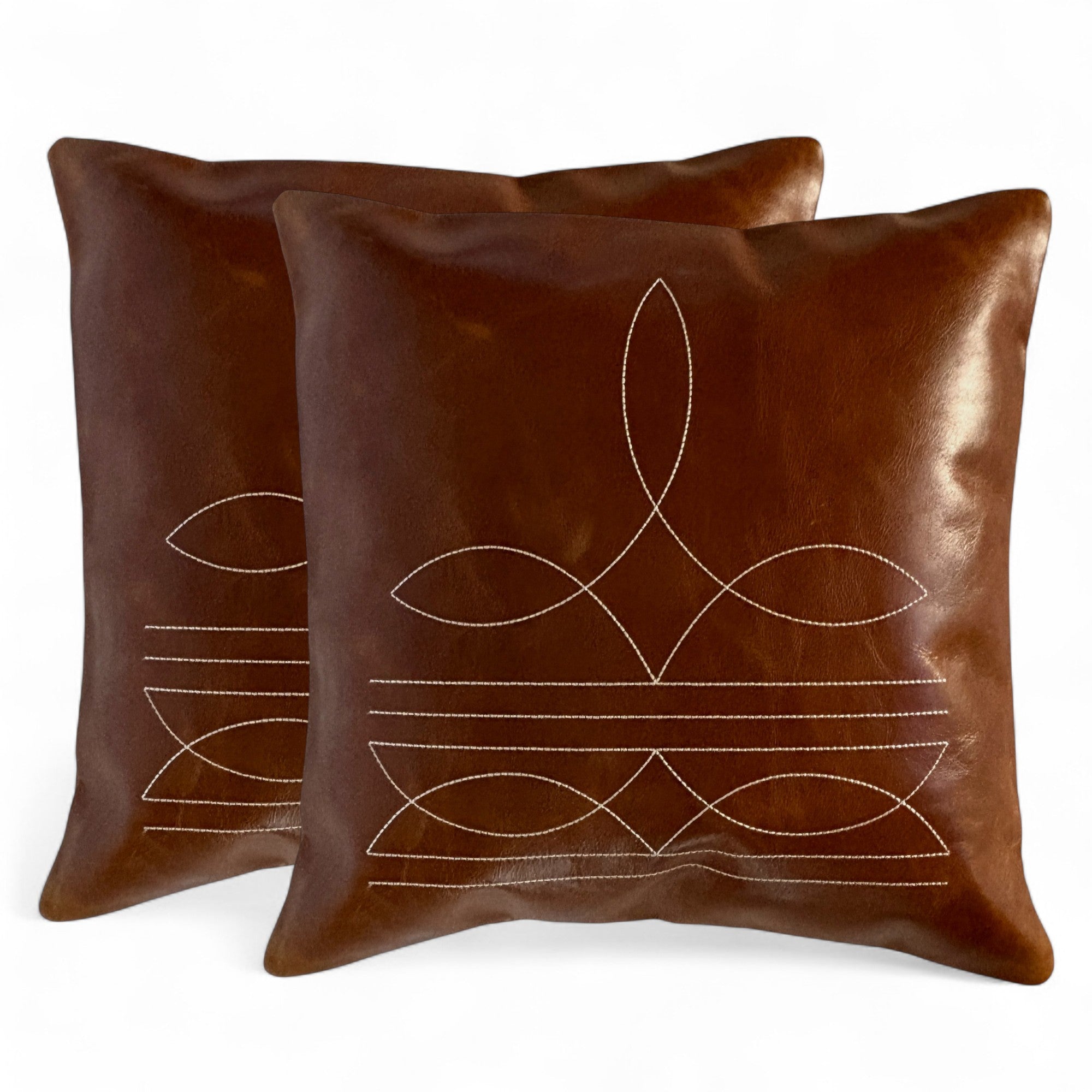 18x18 Genuine Leather Pillow Cover Rancho Boot Stitch Pillow Cover