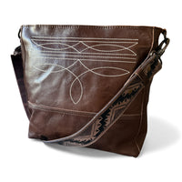 Rancho Boot Stitch Genuine Leather Bucket Purse w/ Tooled Leather Strap - Ranch Junkie Mercantile LLC 