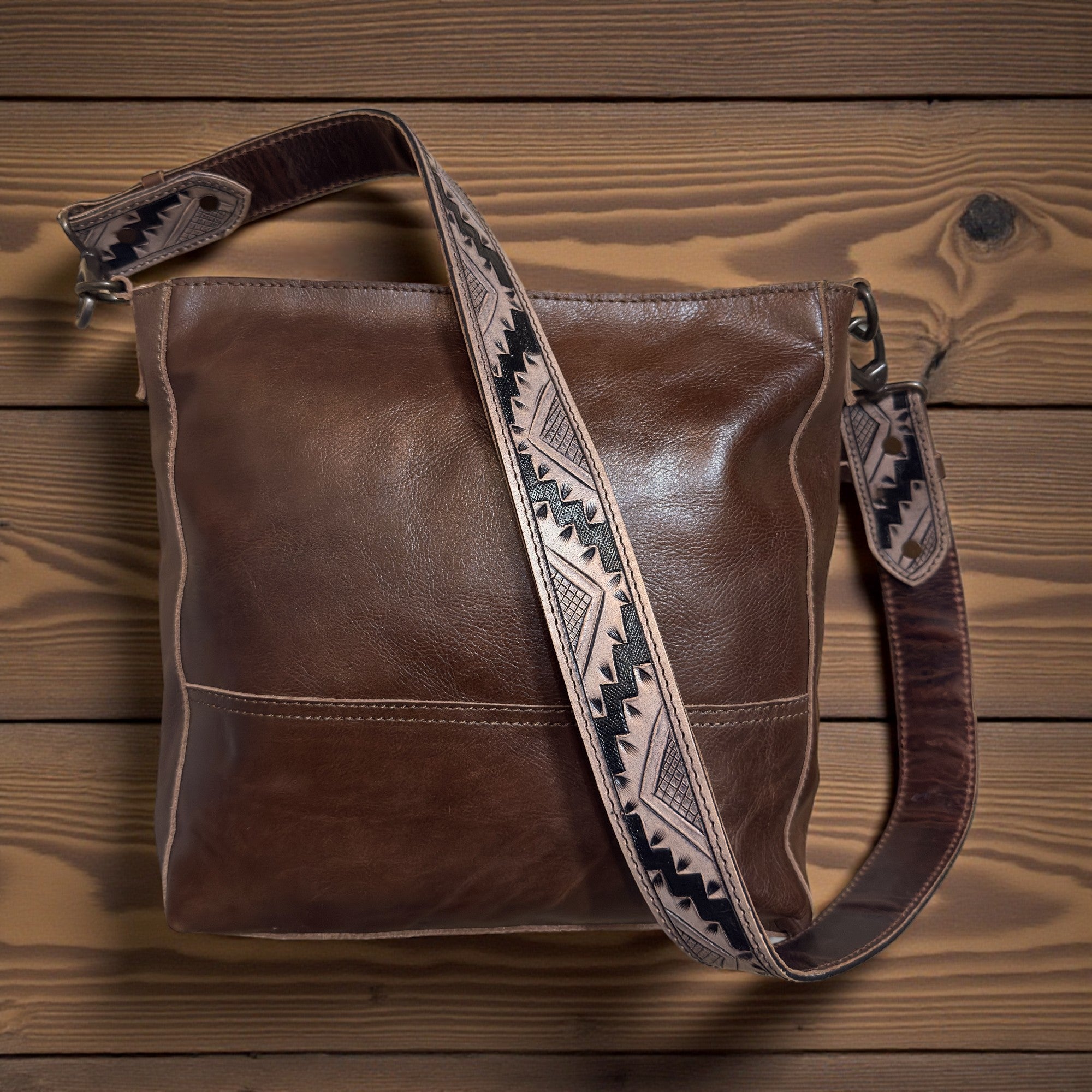 Rancho Genuine Leather Bucket Purse w/ Tooled Leather Strap - Ranch Junkie Mercantile LLC 