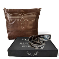 Rancho Boot Stitch Genuine Leather Bucket Purse w/ Tooled Leather Strap - Ranch Junkie Mercantile LLC 