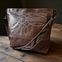Rancho Boot Stitch Genuine Leather Bucket Purse w/ Tooled Leather Strap - Ranch Junkie Mercantile LLC 
