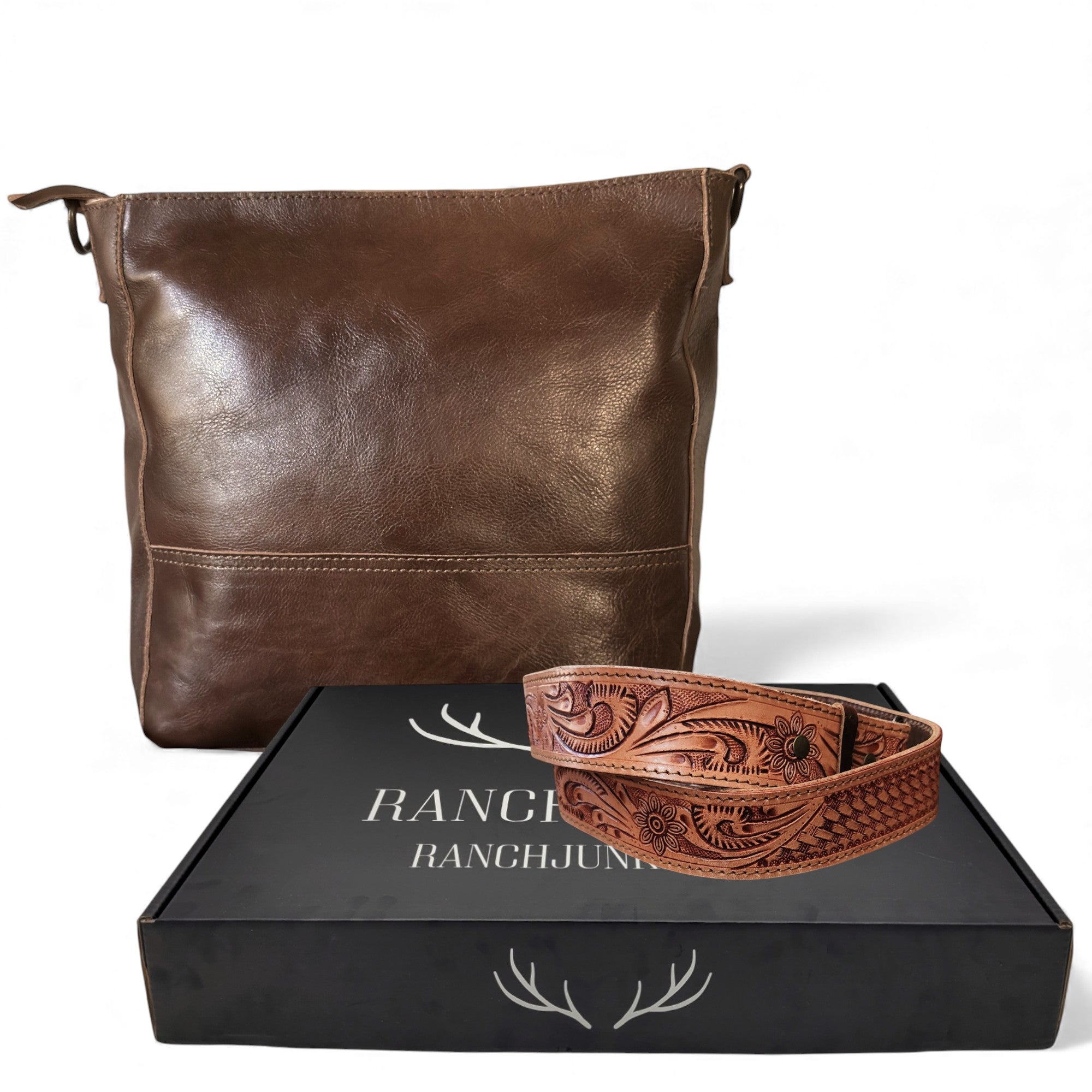Rancho Genuine Leather Bucket Purse w/ Tooled Leather Strap - Ranch Junkie Mercantile LLC 