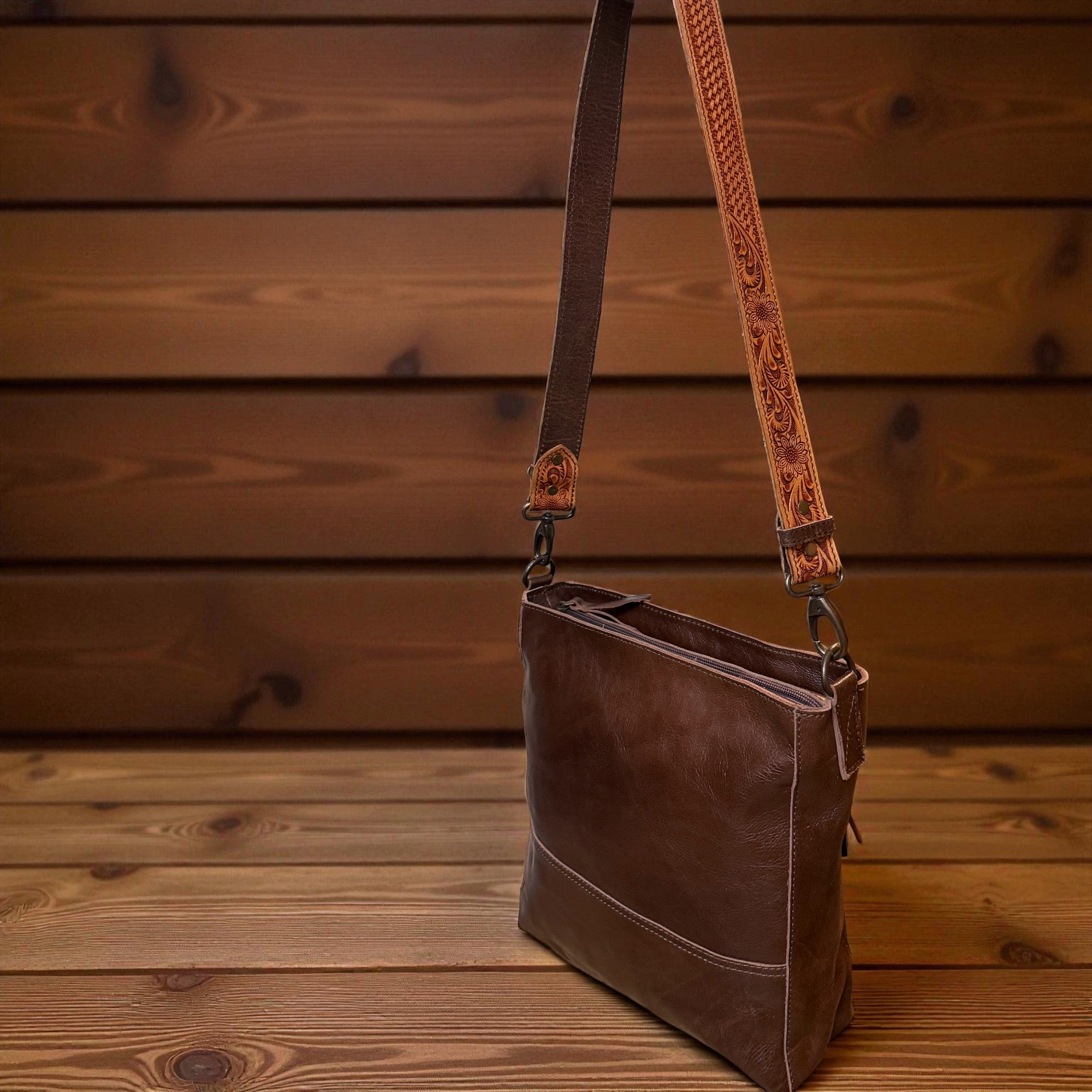 Rancho Genuine Leather Bucket Purse w/ Tooled Leather Strap - Ranch Junkie Mercantile LLC 