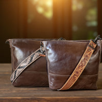Rancho Genuine Leather Bucket Purse w/ Tooled Leather Strap - Ranch Junkie Mercantile LLC 