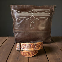 Rancho Boot Stitch Genuine Leather Bucket Purse w/ Tooled Leather Strap - Ranch Junkie Mercantile LLC 
