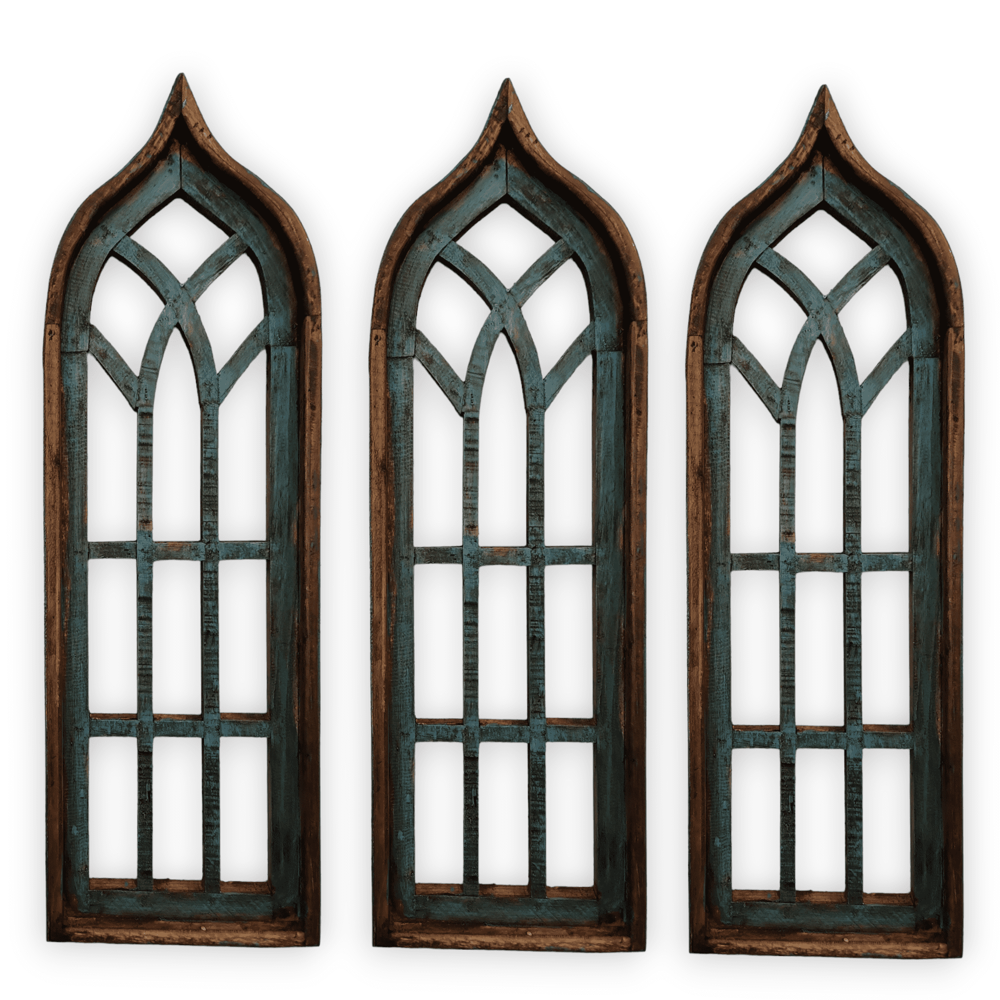 The Rustic Harmony Turquoise Farmhouse Rustic Wooden Wall Windows Arches Set of 2 - Ranch Junkie Mercantile LLC