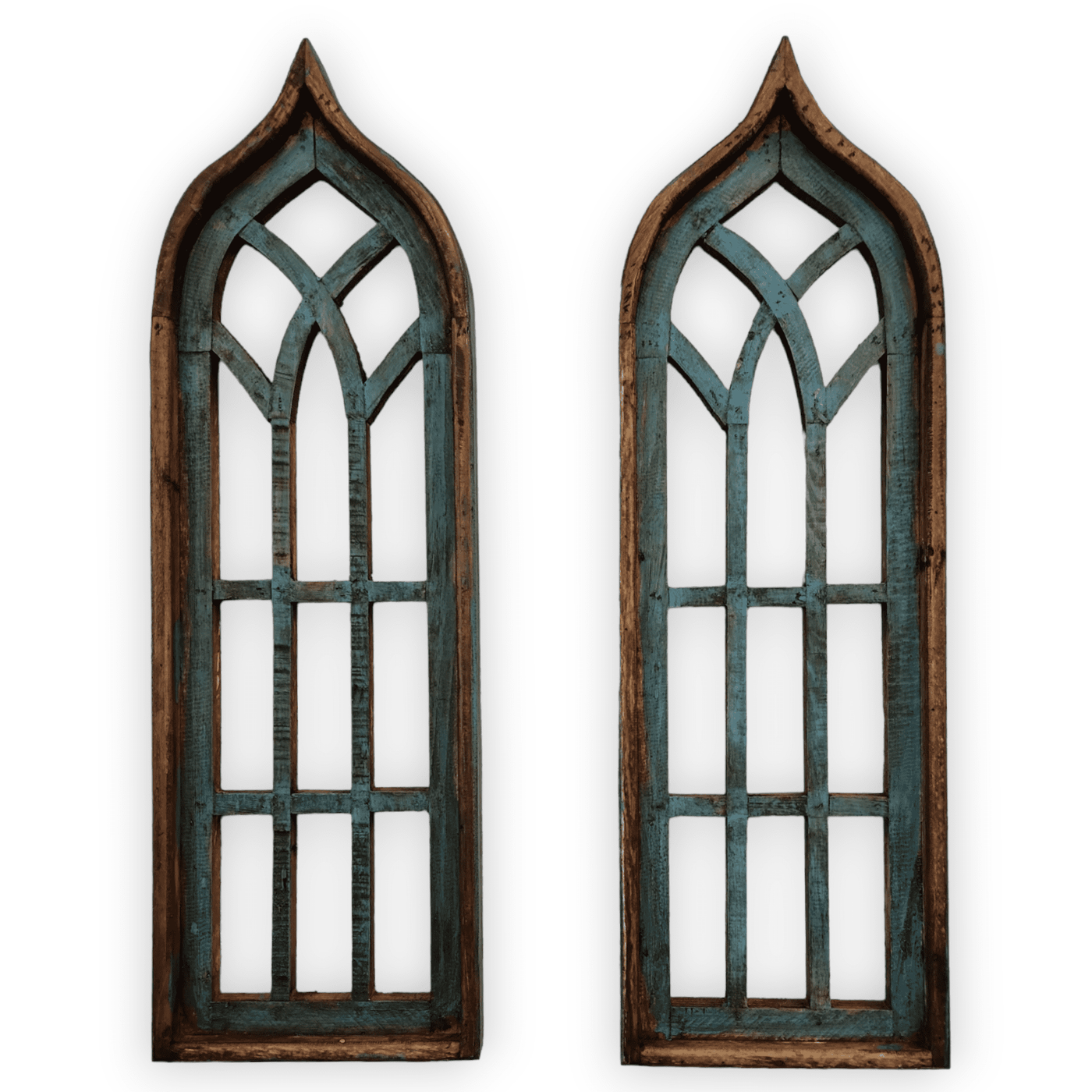 The Rustic Harmony Turquoise Farmhouse Rustic Wooden Wall Windows Arches Set of 2 - Ranch Junkie Mercantile LLC