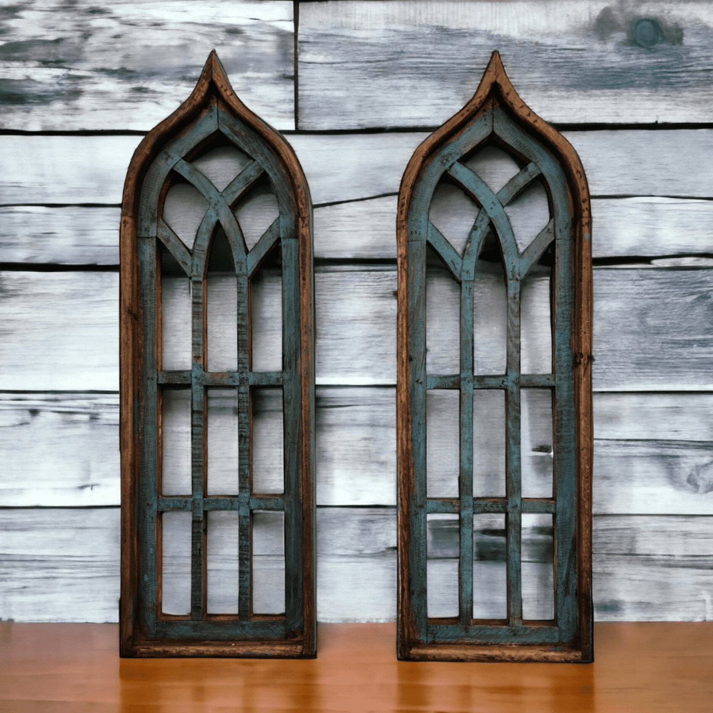 The Rustic Harmony Turquoise Farmhouse Rustic Wooden Wall Windows Arches Set of 2 - Ranch Junkie Mercantile LLC