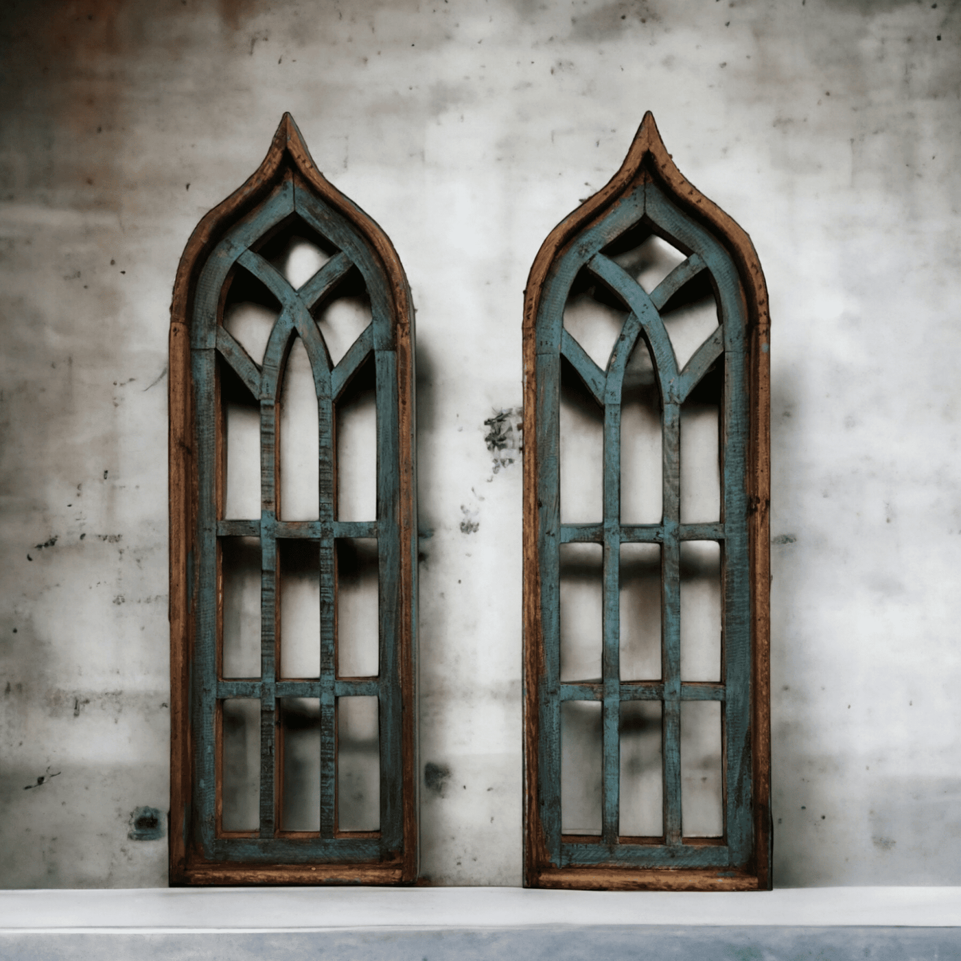 The Rustic Harmony Turquoise Farmhouse Rustic Wooden Wall Windows Arches Set of 2 - Ranch Junkie Mercantile LLC