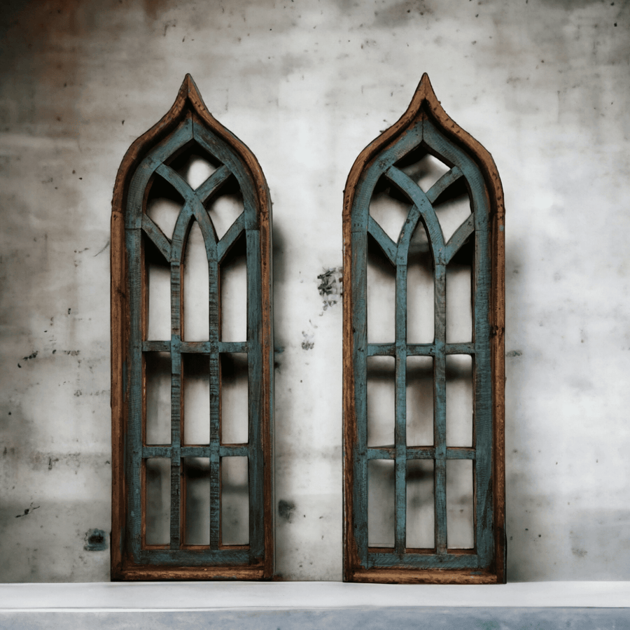 The Rustic Harmony Turquoise Farmhouse Rustic Wooden Wall Windows Arches Set of 2 - Ranch Junkie Mercantile LLC 