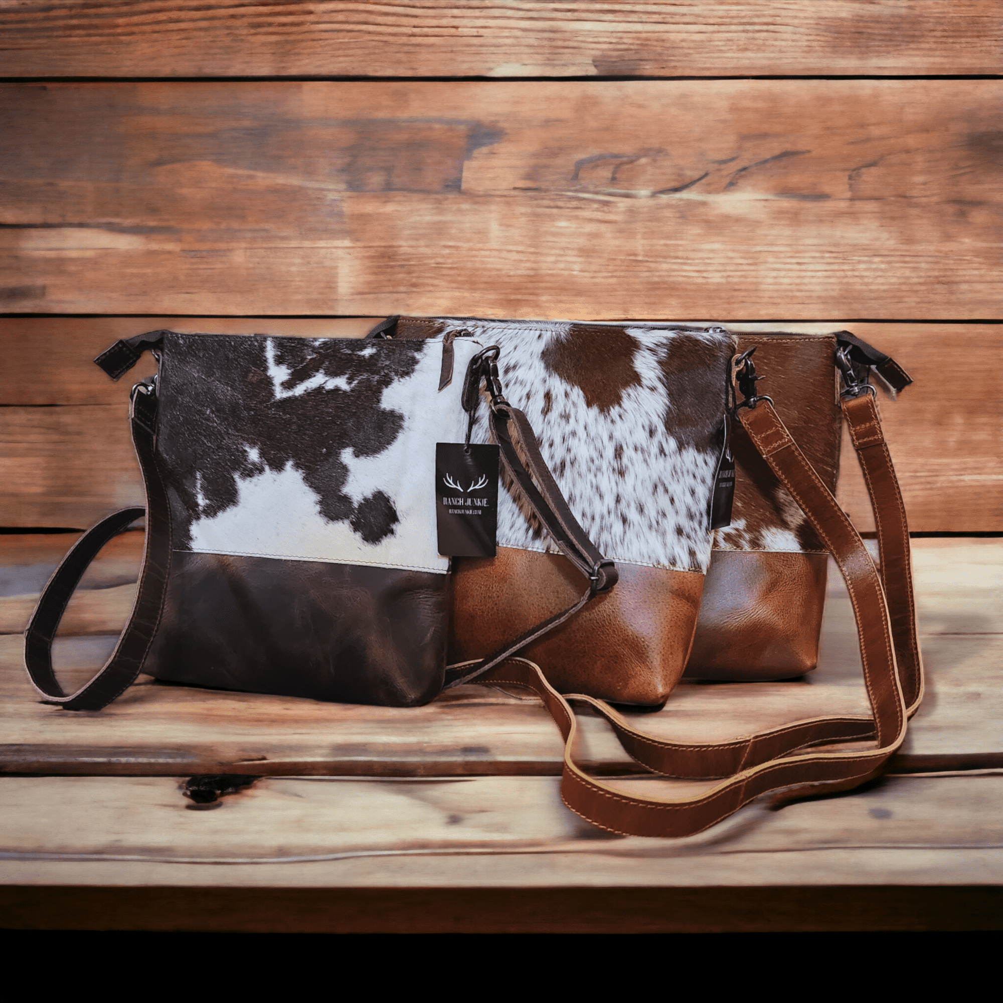 The Highlands Genuine Cowhide Large Crossbody Bag Saddle And Dark Brown Leather Crossbody Purse - Ranch Junkie Mercantile LLC