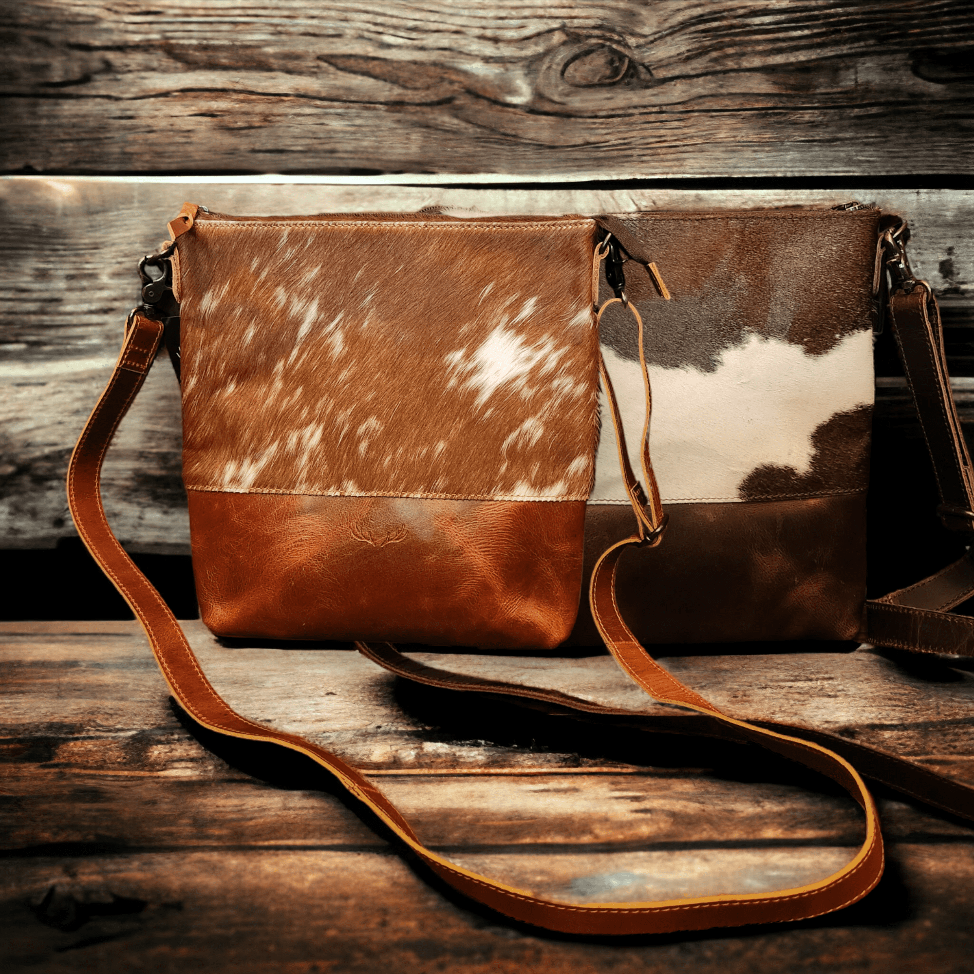 Genuine Cowhide Large Crossbody Bag Brown Leather Highlands Crossbody Purse - Ranch Junkie Mercantile LLC 