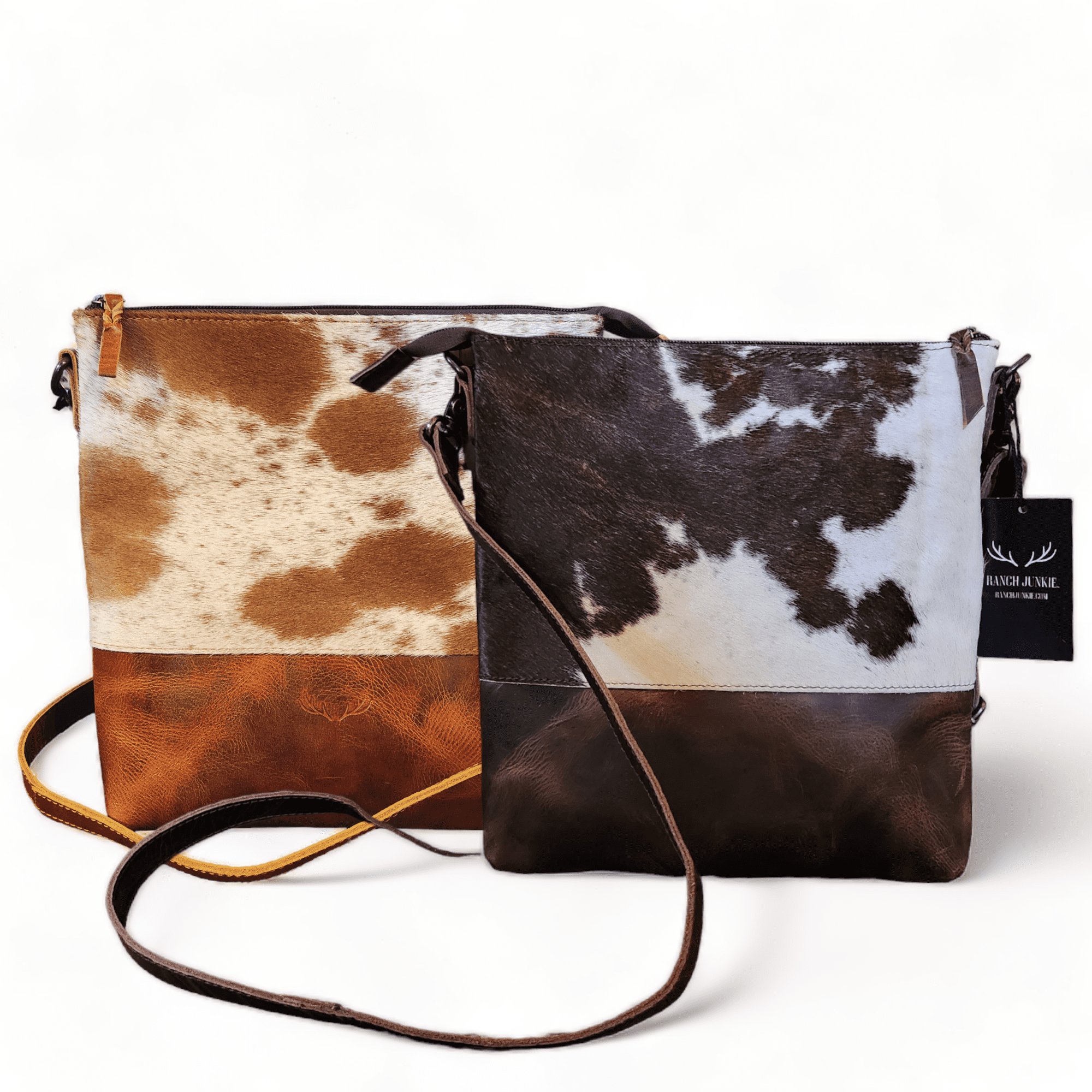 The Highlands Genuine Cowhide Large Crossbody Bag Saddle And Dark Brown Leather Crossbody Purse - Ranch Junkie Mercantile LLC