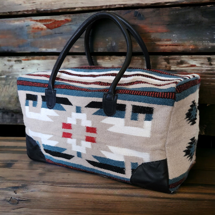 Aztec Large Weekender Southwestern Duffel Bag Sahara Saddle Blanket Bag 100% Leather Handles