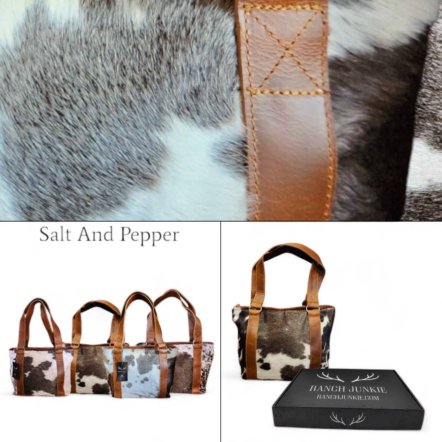 Genuine Cowhide Tote Handbag Black Cowhide Highlands Purse - Ranch Junkie Mercantile LLC 