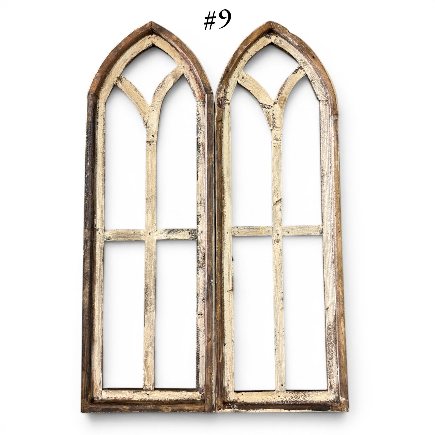 Sample Sale Rustic Large Ivory Point Cathedral Wood Window Arches | Farmhouse Wall Décor Sets 1-9 - Ranch Junkie LLC 