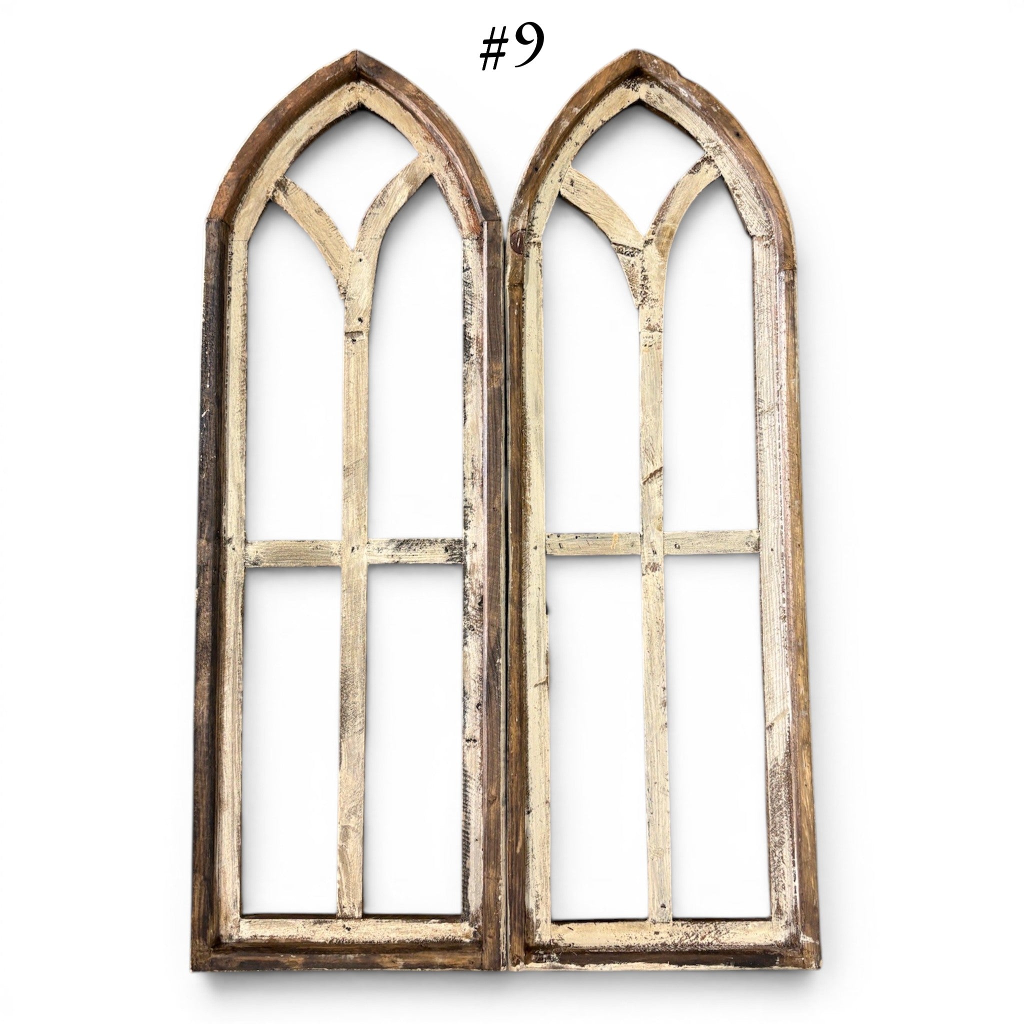 Sample Sale Rustic Large Ivory Point Cathedral Wood Window Arches | Farmhouse Wall Décor Sets 1-9 - Ranch Junkie LLC 