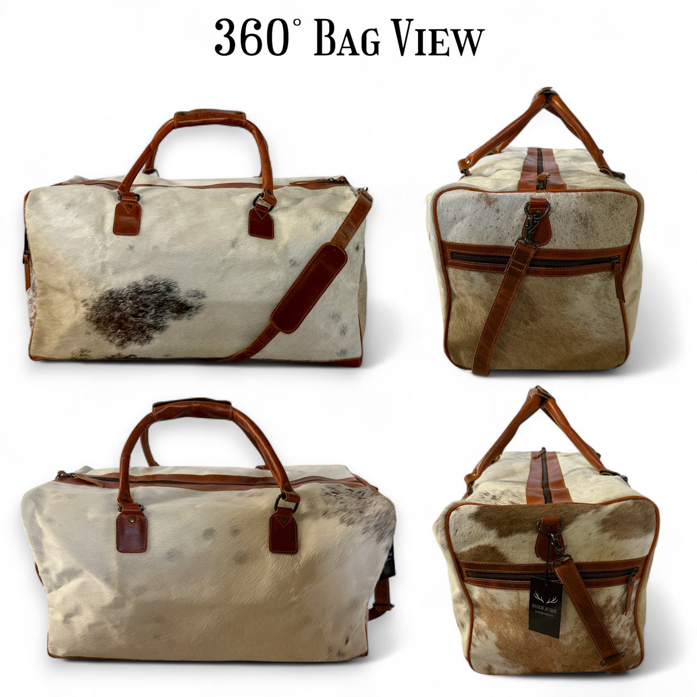 Sample Sale Highlands Tricolor Large Genuine Cowhide Weekender Cowhide Duffel #1 - Ranch Junkie Mercantile LLC 