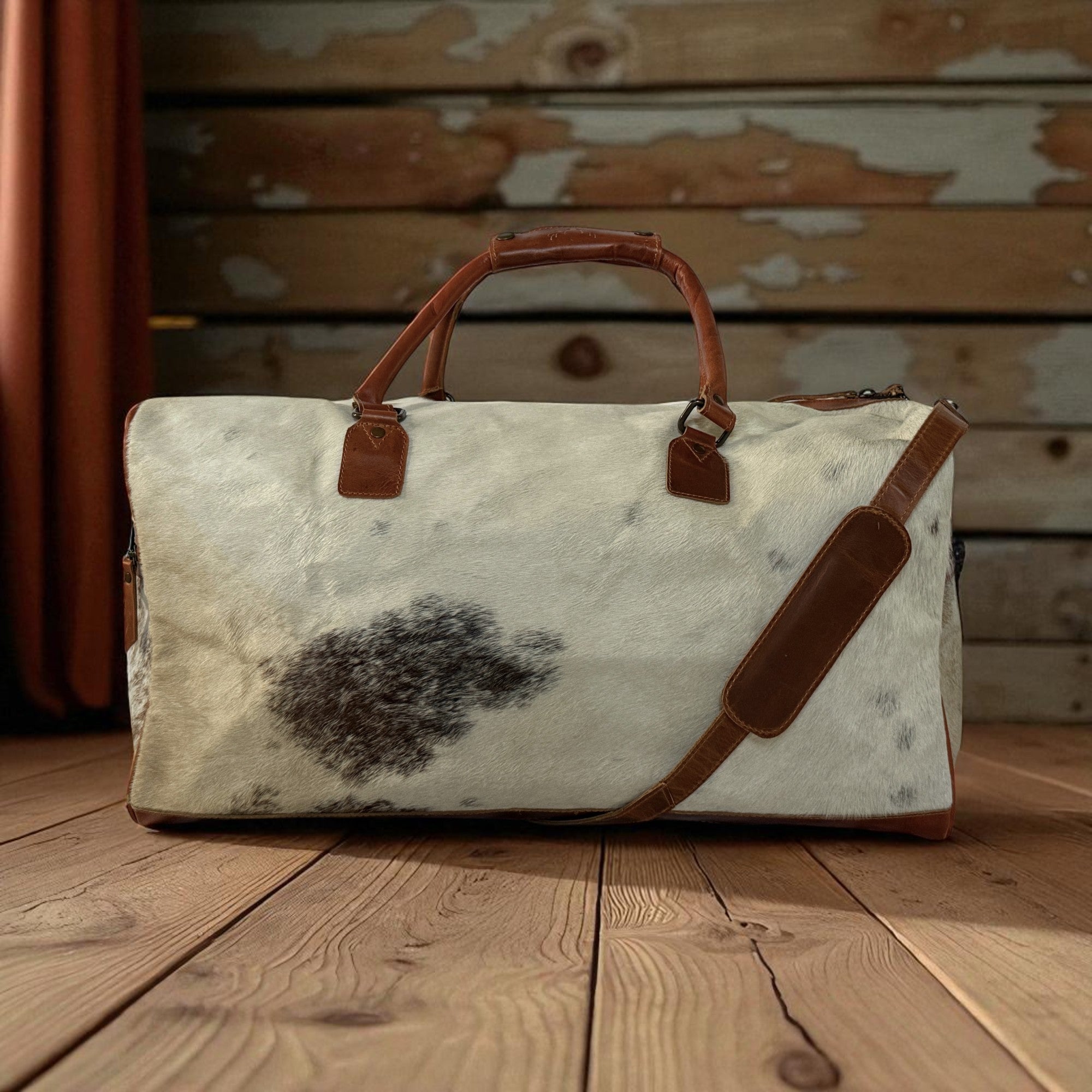 Sample Sale Highlands Tricolor Large Genuine Cowhide Weekender Cowhide Duffel #1 - Ranch Junkie Mercantile LLC 