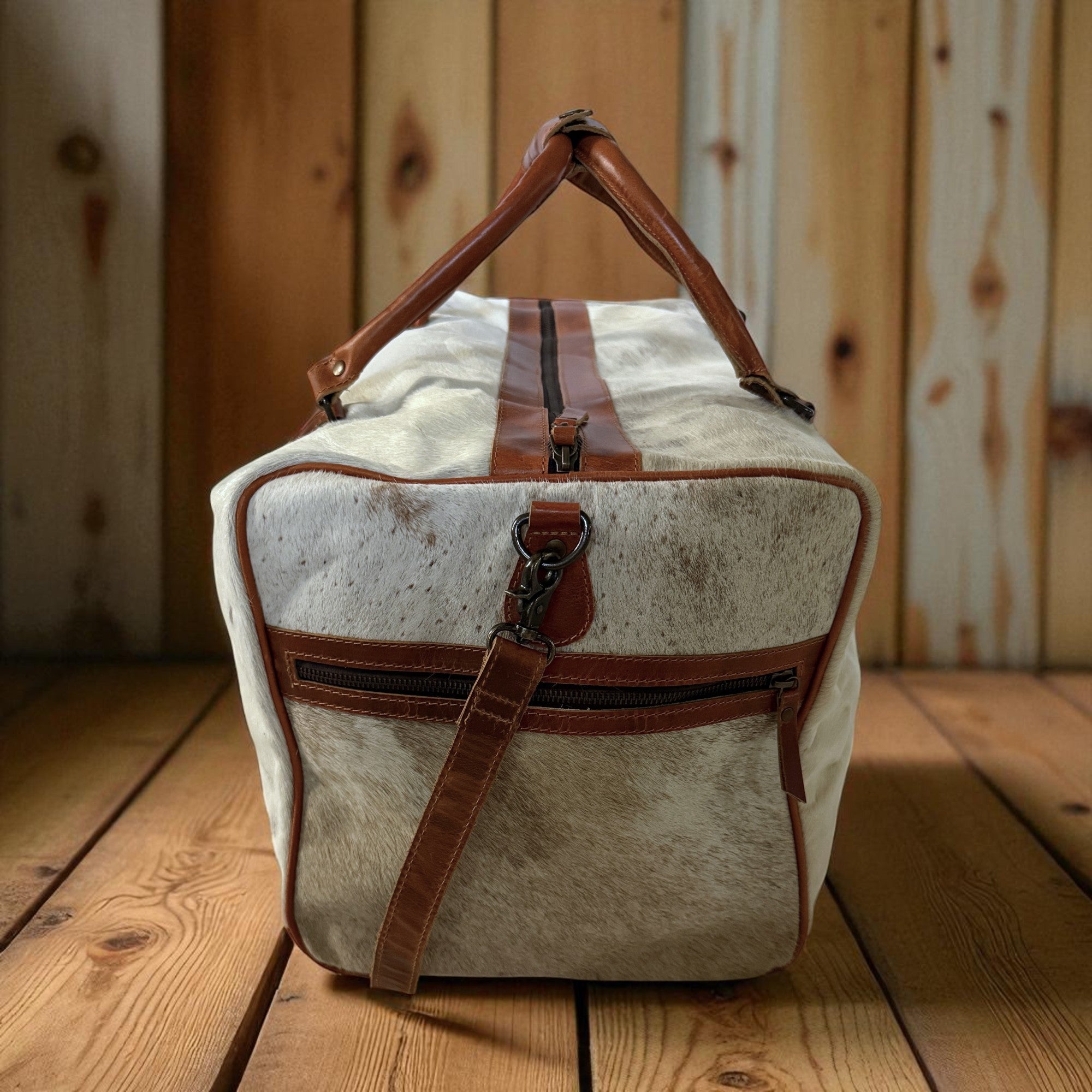 Sample Sale Highlands Tricolor Large Genuine Cowhide Weekender Cowhide Duffel #1 - Ranch Junkie Mercantile LLC 