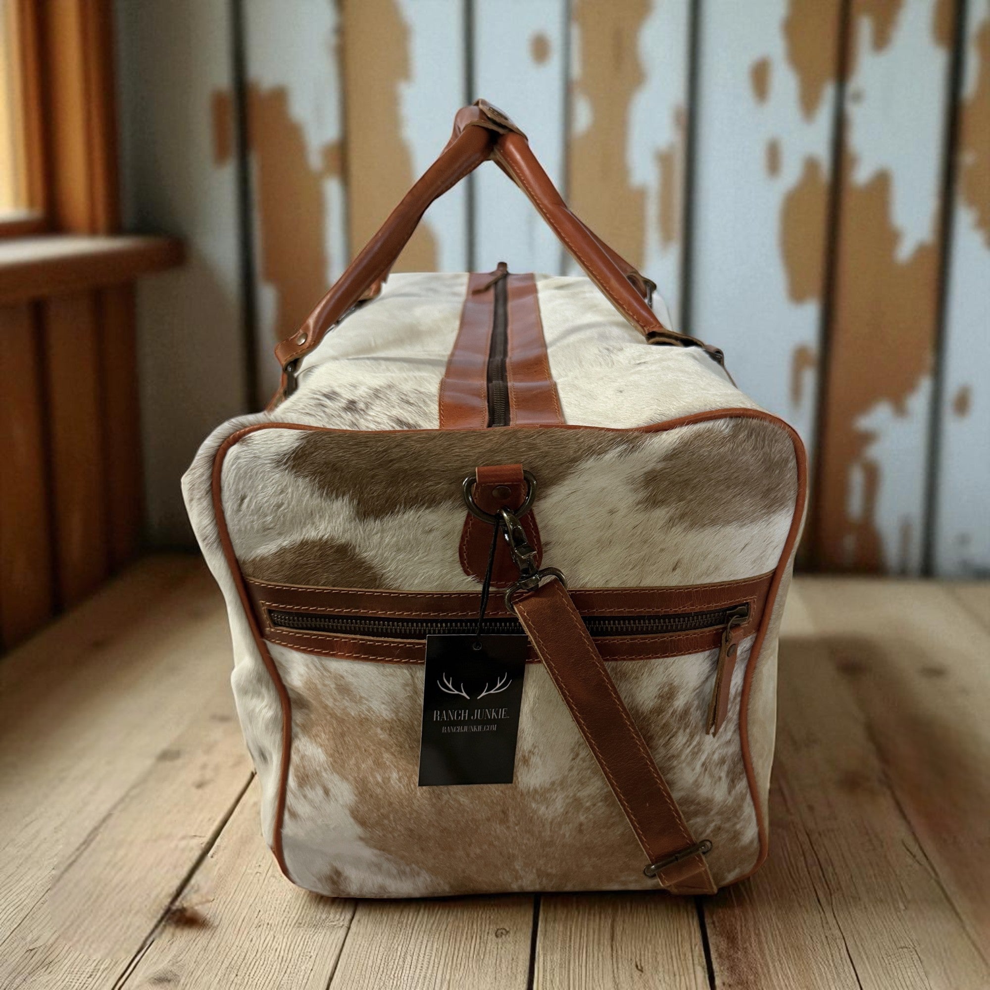Sample Sale Highlands Tricolor Large Genuine Cowhide Weekender Cowhide Duffel #1 - Ranch Junkie Mercantile LLC 